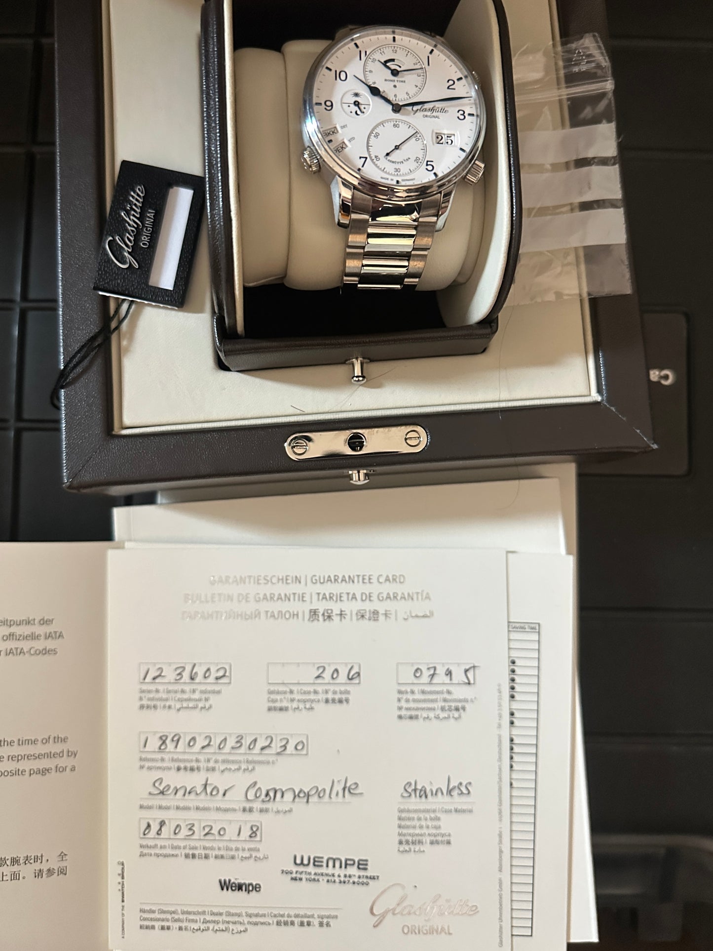 2018 Glashütte Original Senator Cosmopolite Silver | 1-89-02-03-02-61 | Full Set