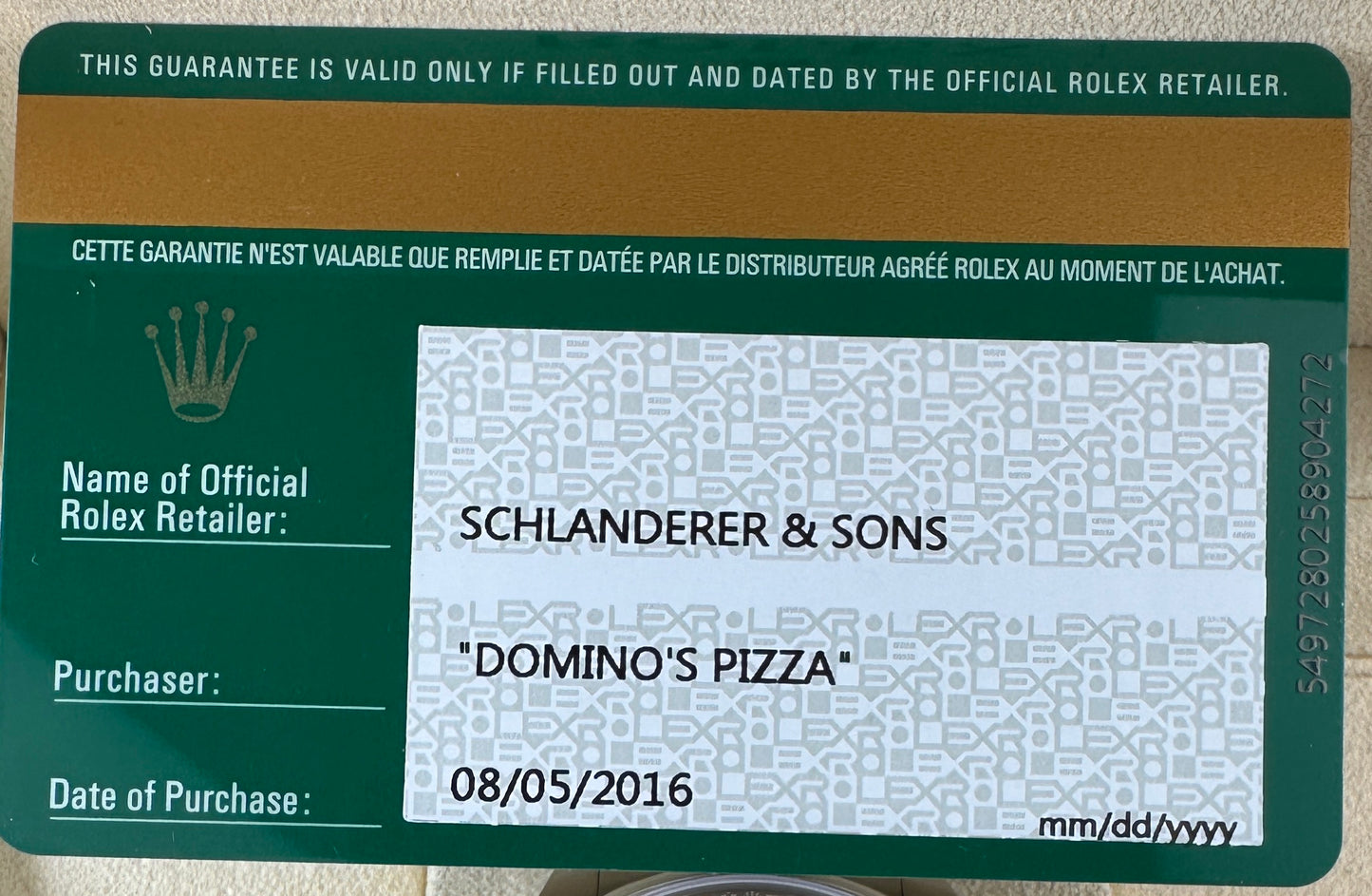 2016 Rolex 116000 🍕Dominos🍕Pizza🍕Edition🍕 full kit