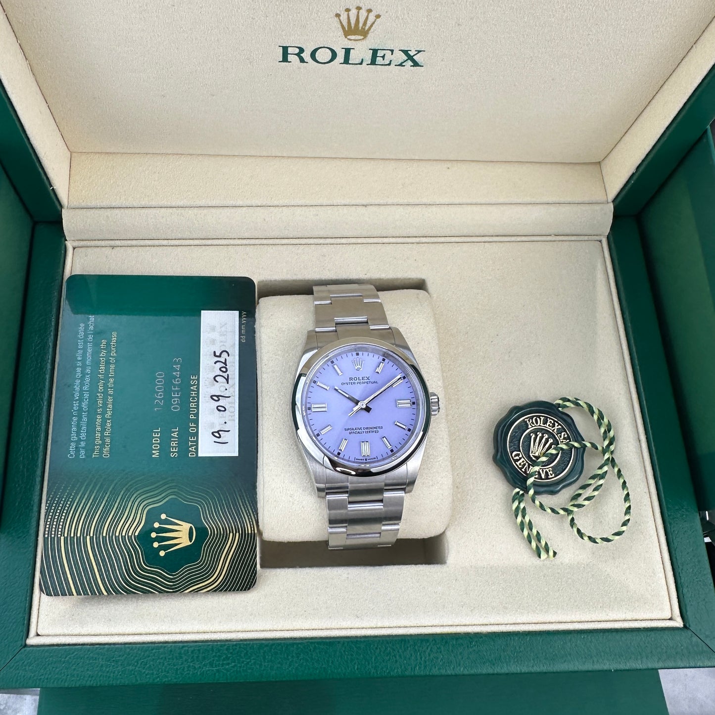 2025 Rolex Oyster Perpetual 36 Lavender | 126000 | Full Set
