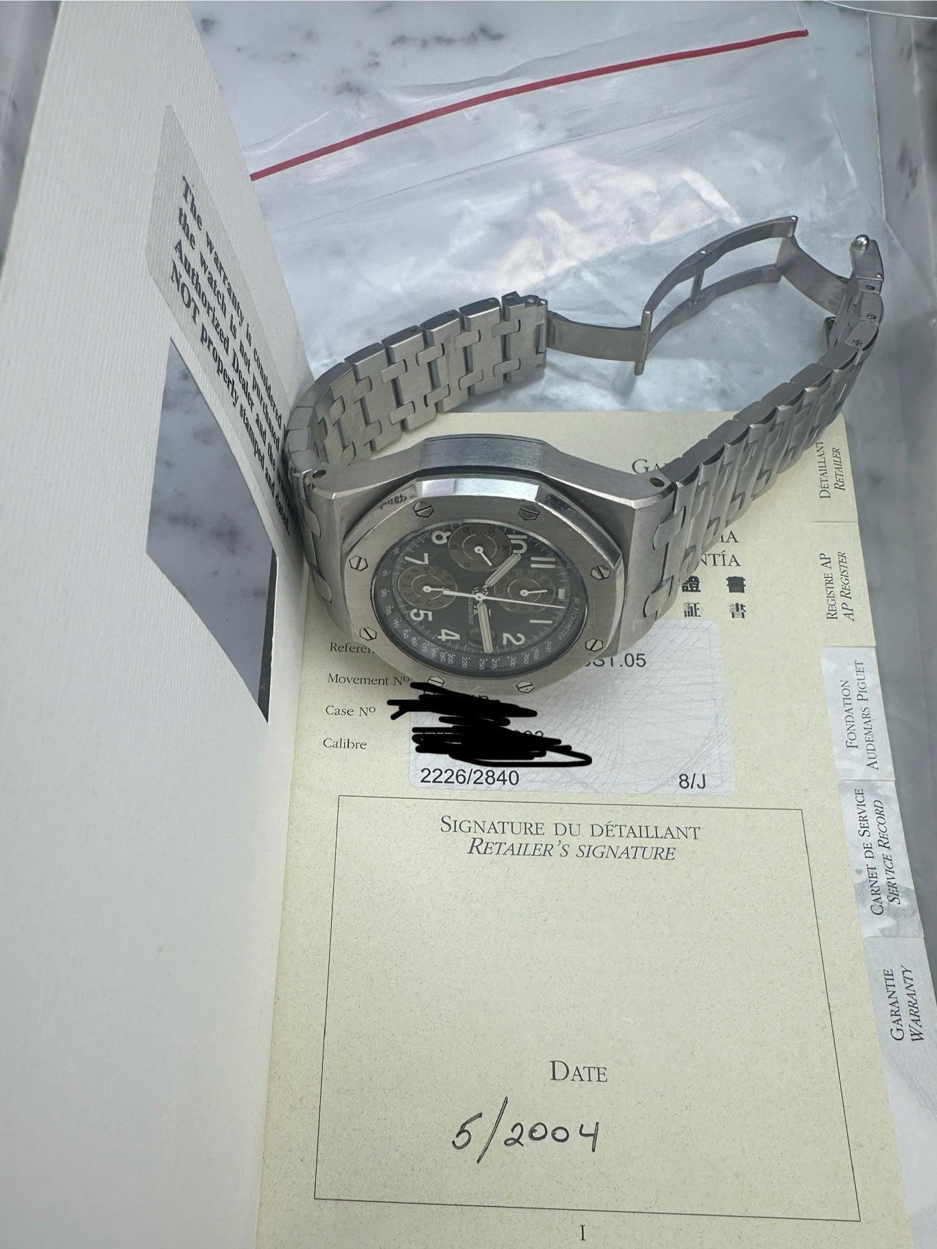 2004 Audemars Piguet Royal Oak Offshore Chronograph 25721ST, with original papers