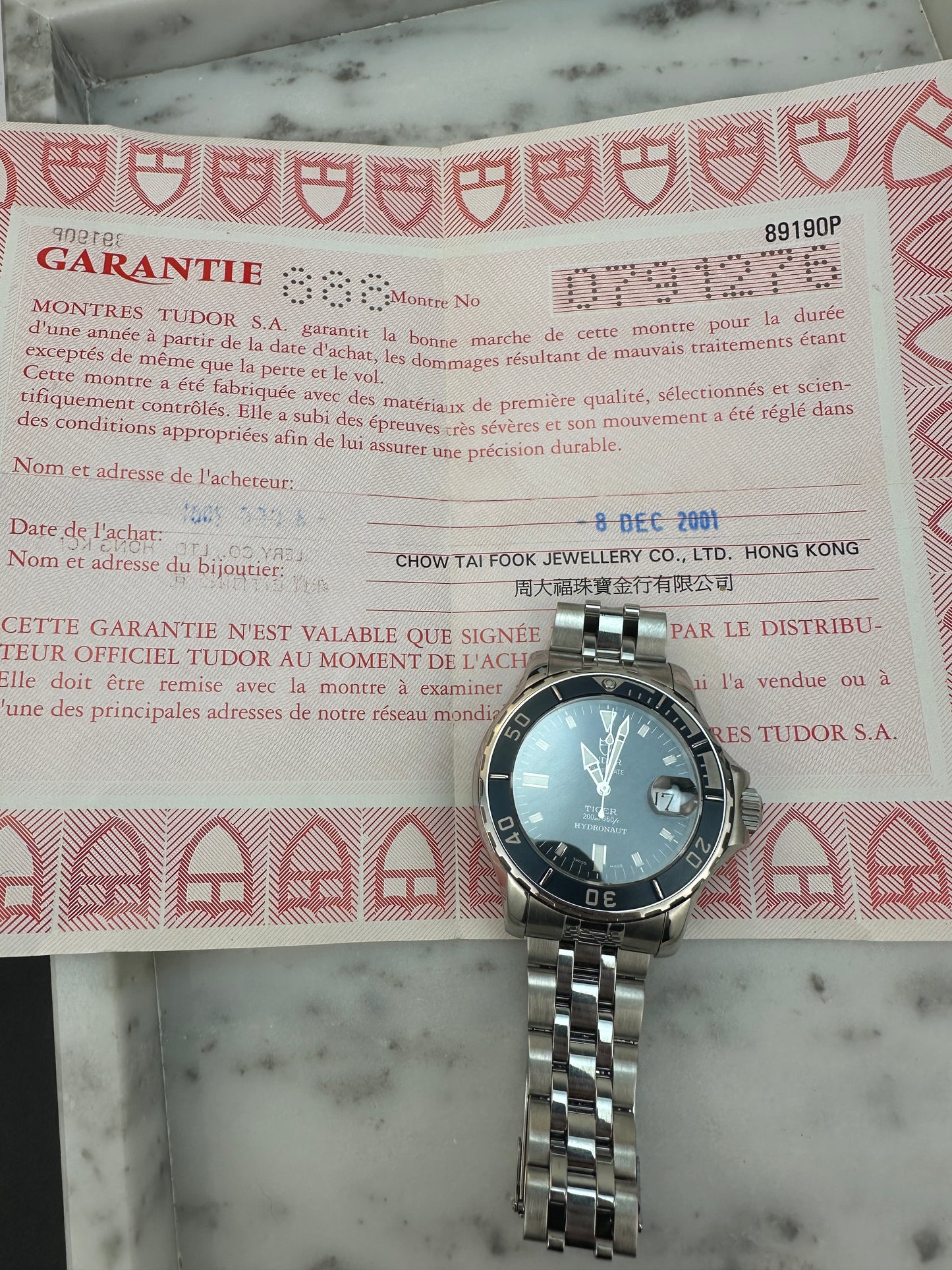 2001 Tudor Prince Hydronaut 89190P, with papers