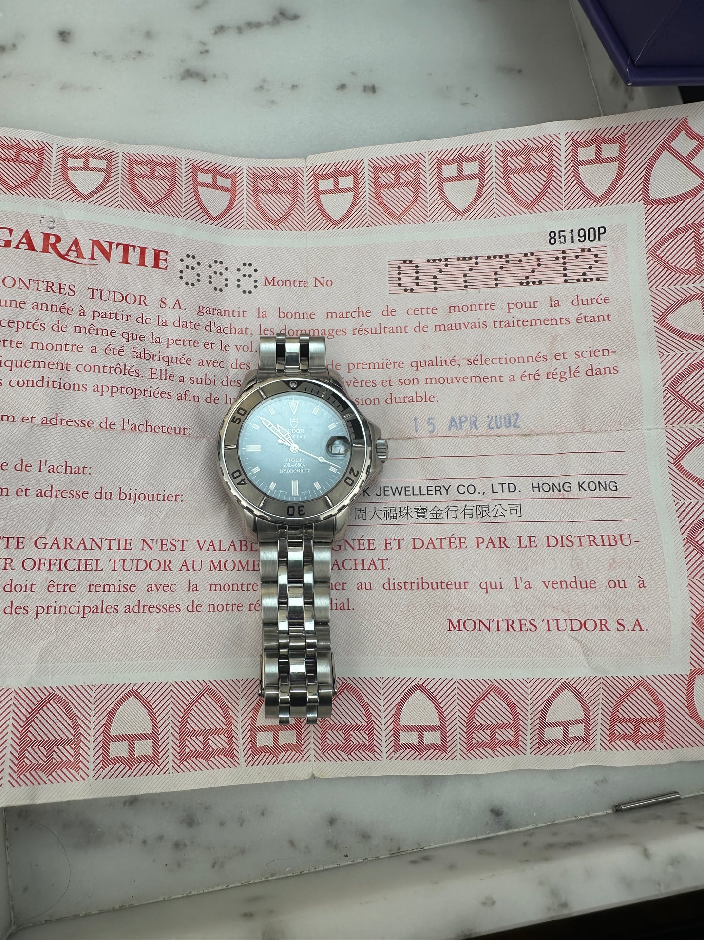 2002 Tudor Prince Hydronaut 85190P, with papers