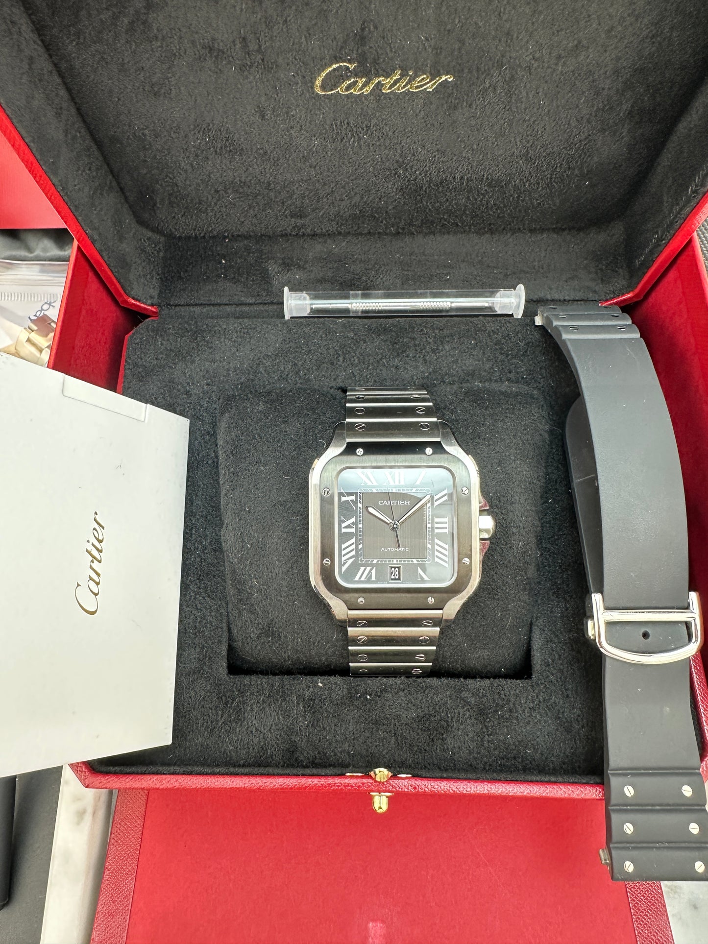 Cartier Santos de Cartier, black dial with ADLC bezel WSSA0037