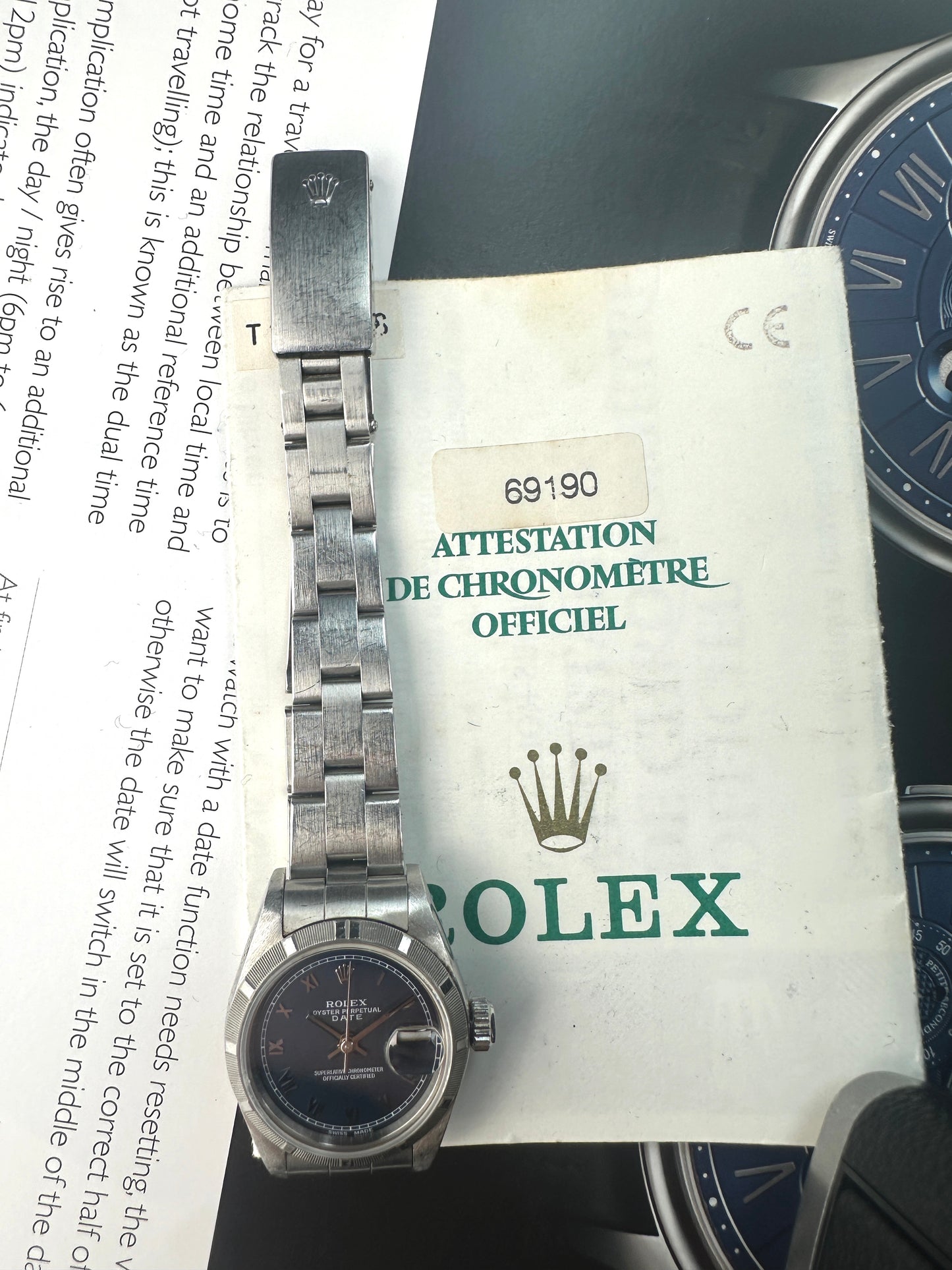 1997 Rolex Lady Datejust 69190 Blue Roman Dial with Papers