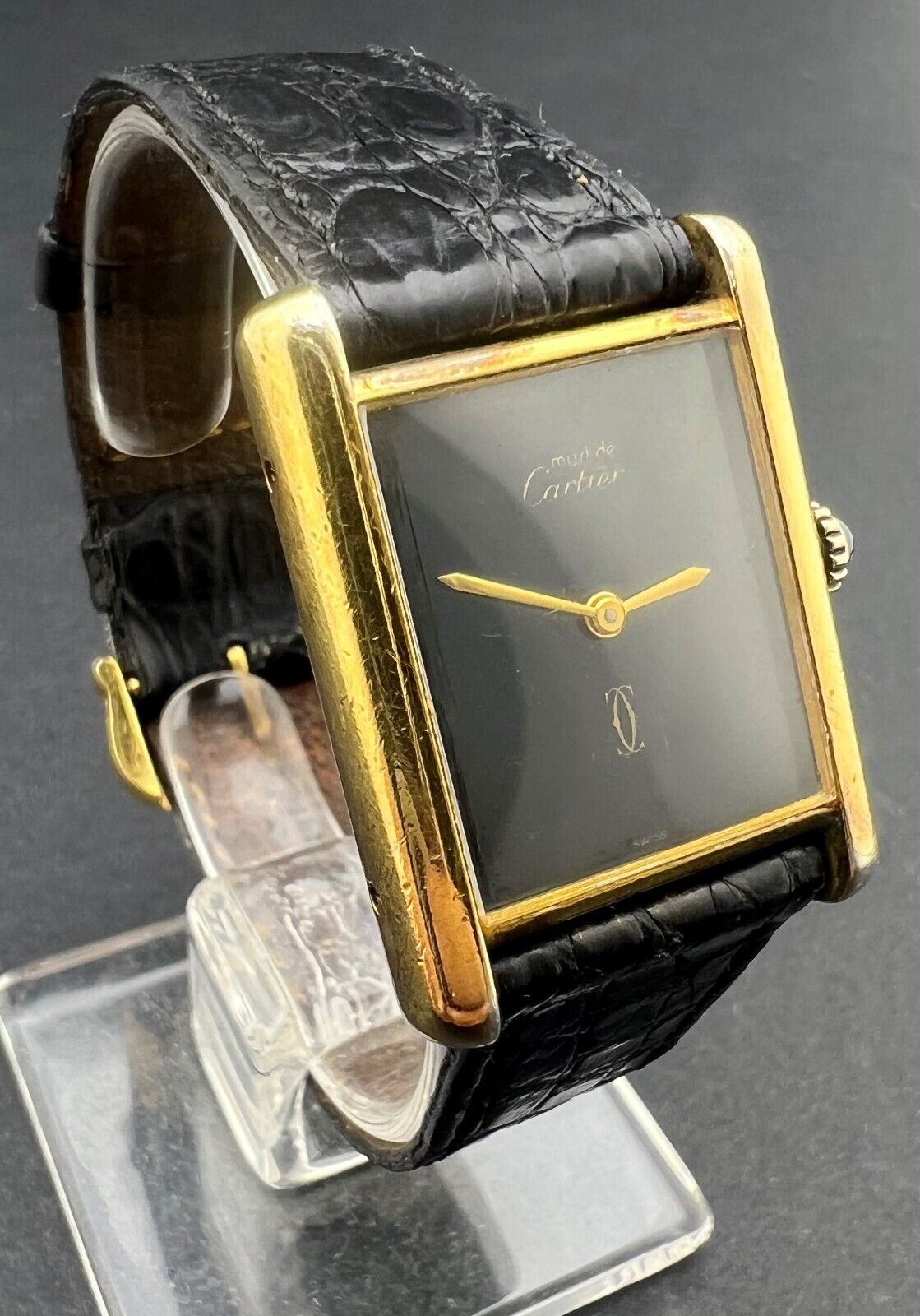 Vintage Cartier Tank Must, gold plated silver, manual wind, original strap