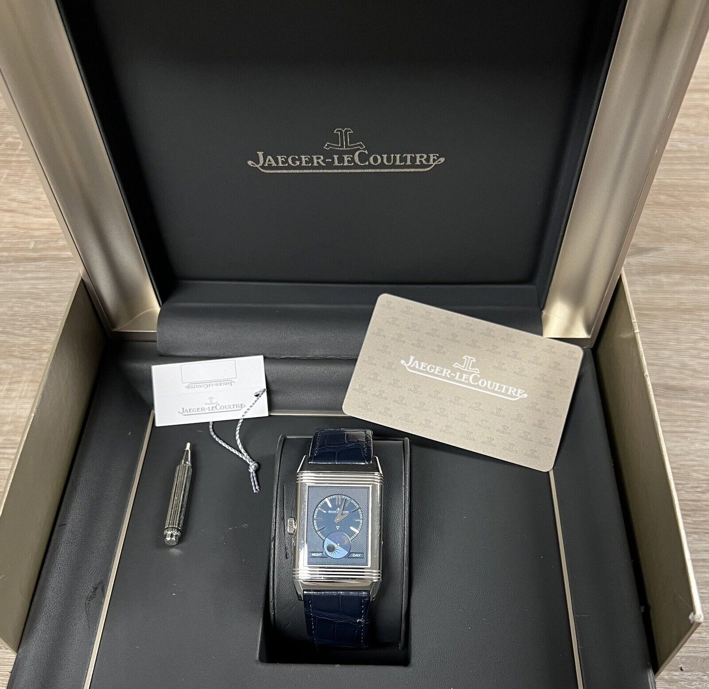 Jaeger-LeCoultre Reverso Moon Tribute Duo Q3958420 + box, papers, and pusher. Full kit.