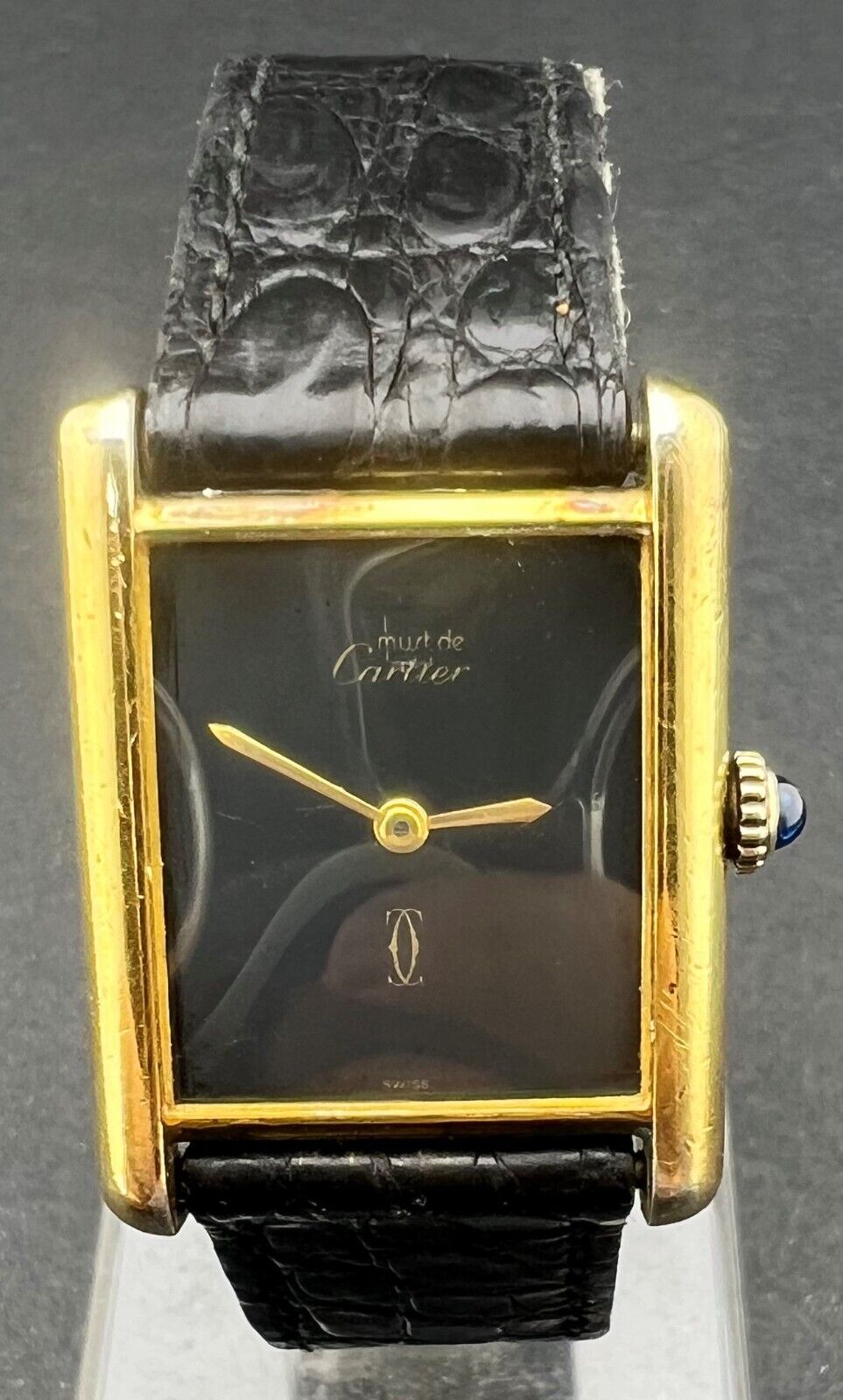 Vintage Cartier Tank Must, gold plated silver, manual wind, original strap