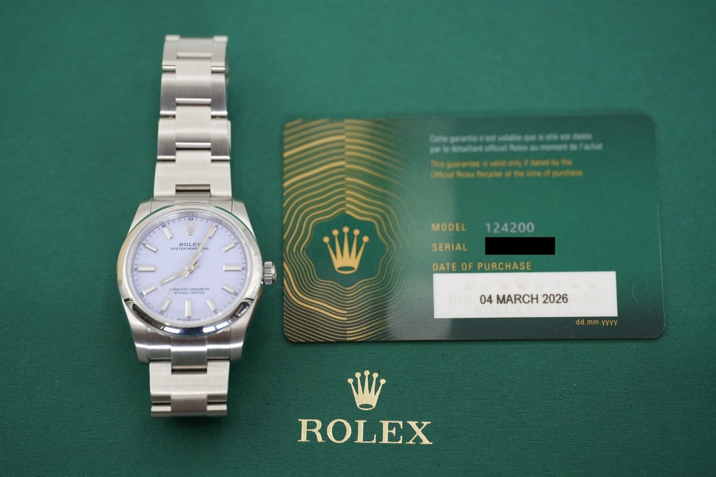 2026 Rolex Oyster Perpetual 34 Lavender Dial | 124200 | Card