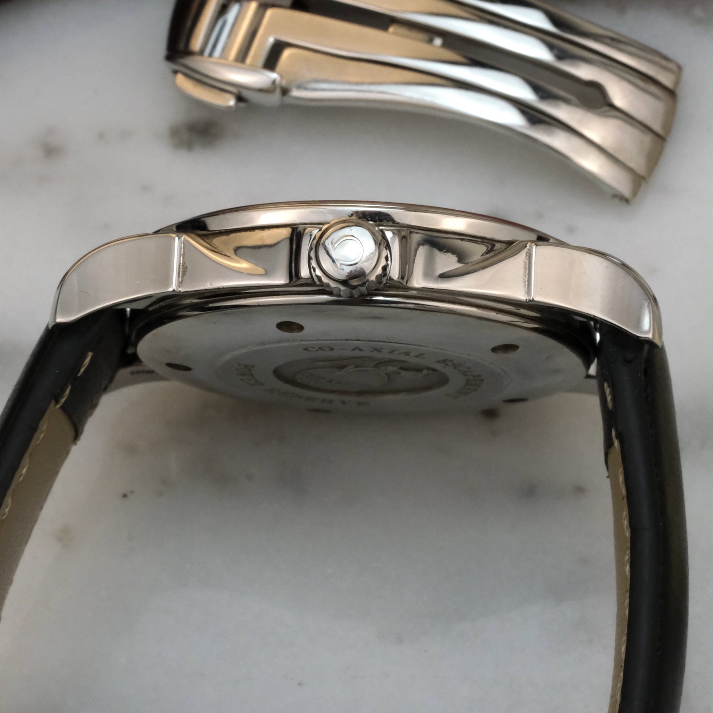 2013 Omega Deville Coaxial Power Reserve, 4832.31.32 with papers, tag, extra straps