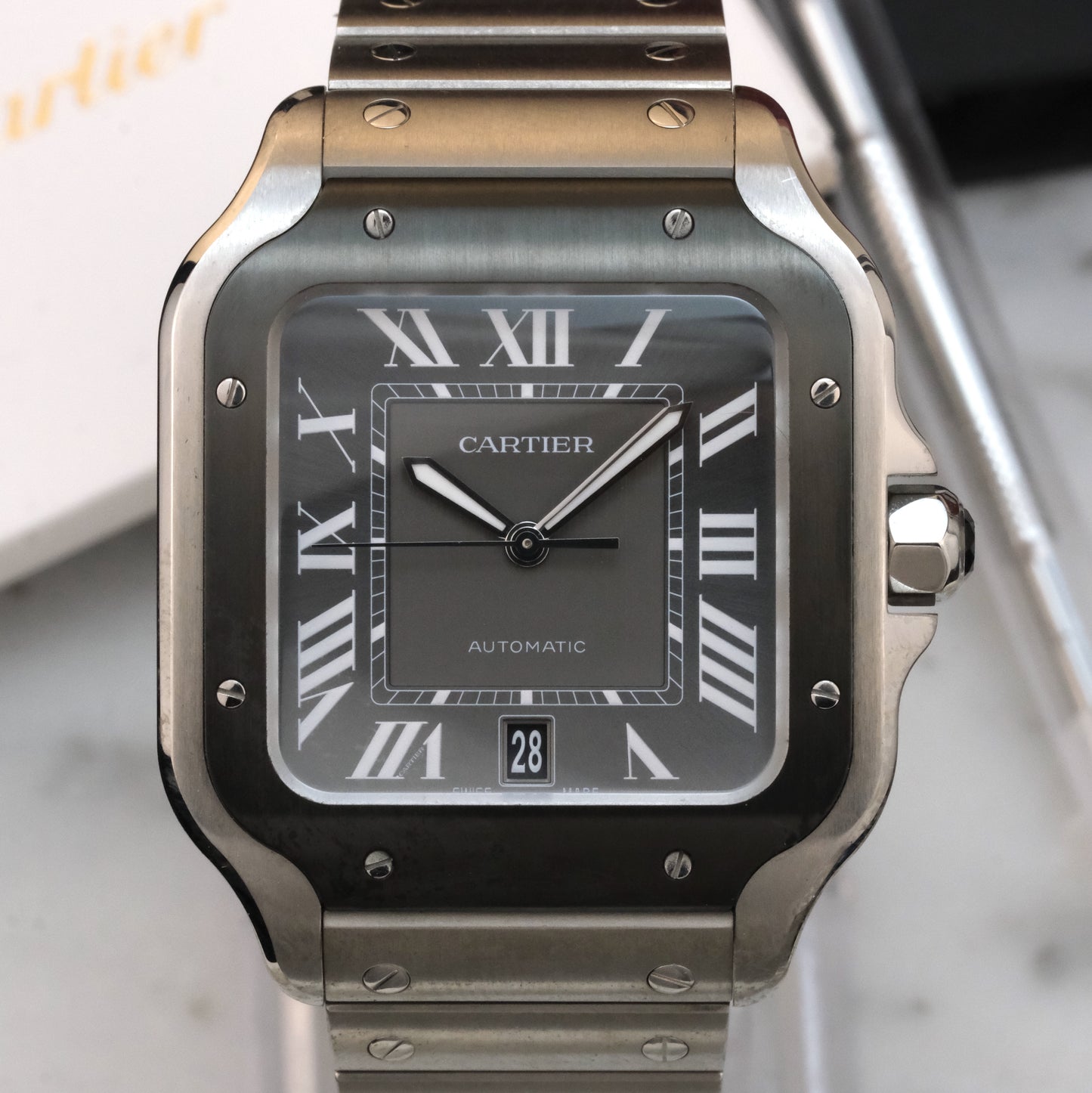 Cartier Santos de Cartier, black dial with ADLC bezel WSSA0037