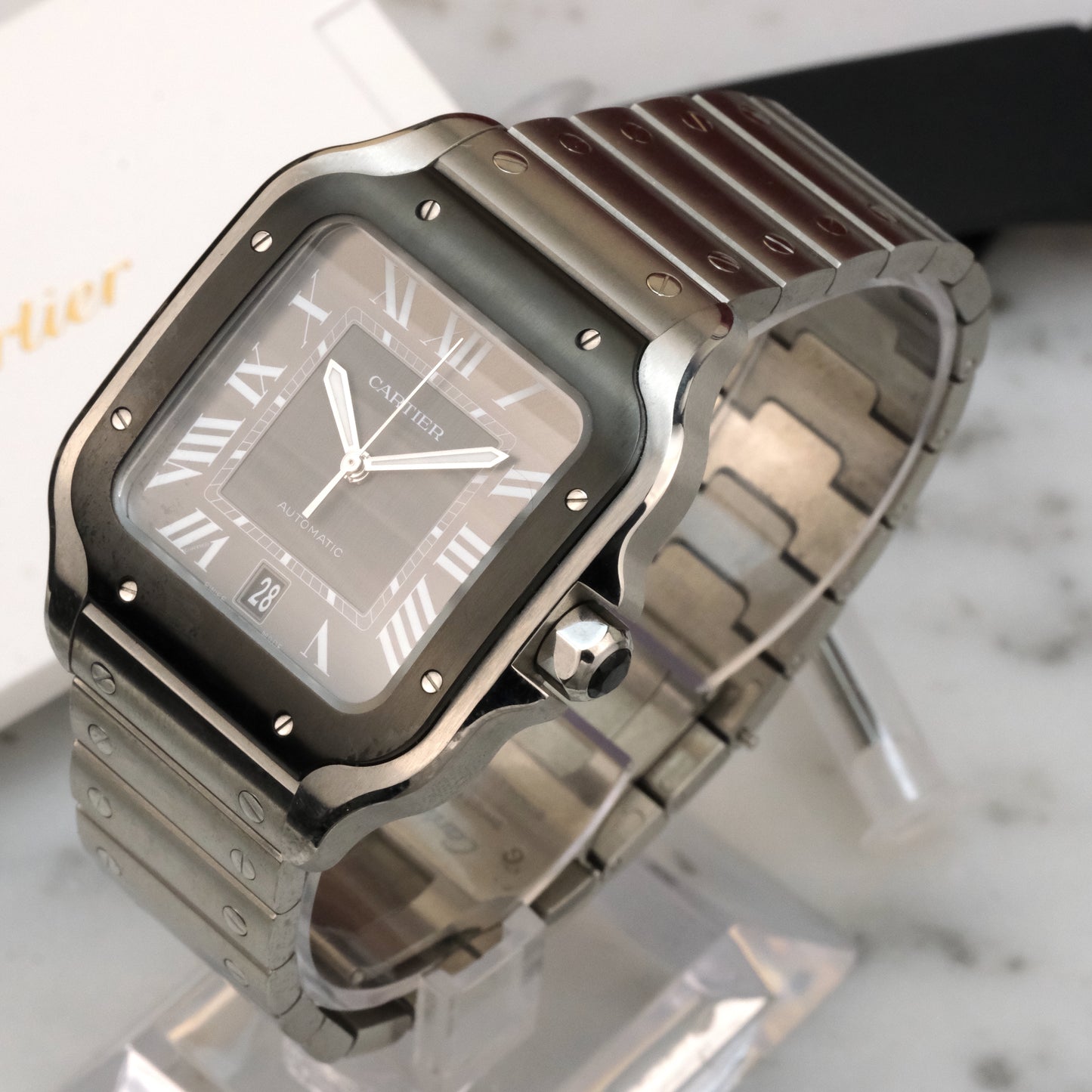 Cartier Santos de Cartier, black dial with ADLC bezel WSSA0037