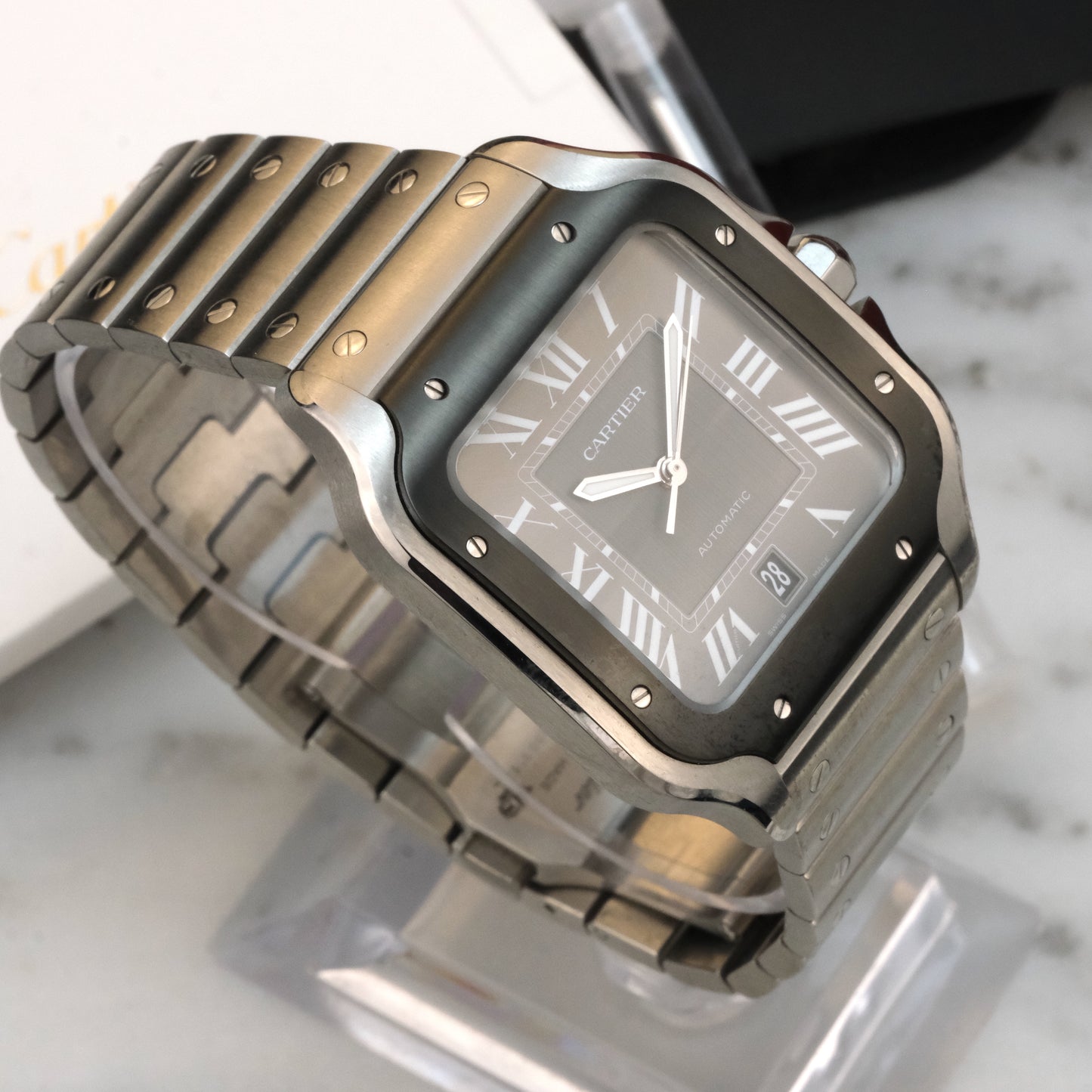 Cartier Santos de Cartier, black dial with ADLC bezel WSSA0037