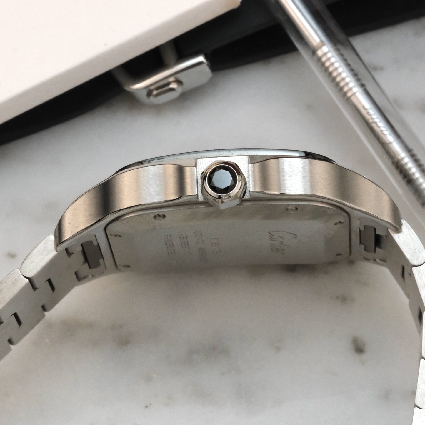 Cartier Santos de Cartier, black dial with ADLC bezel WSSA0037