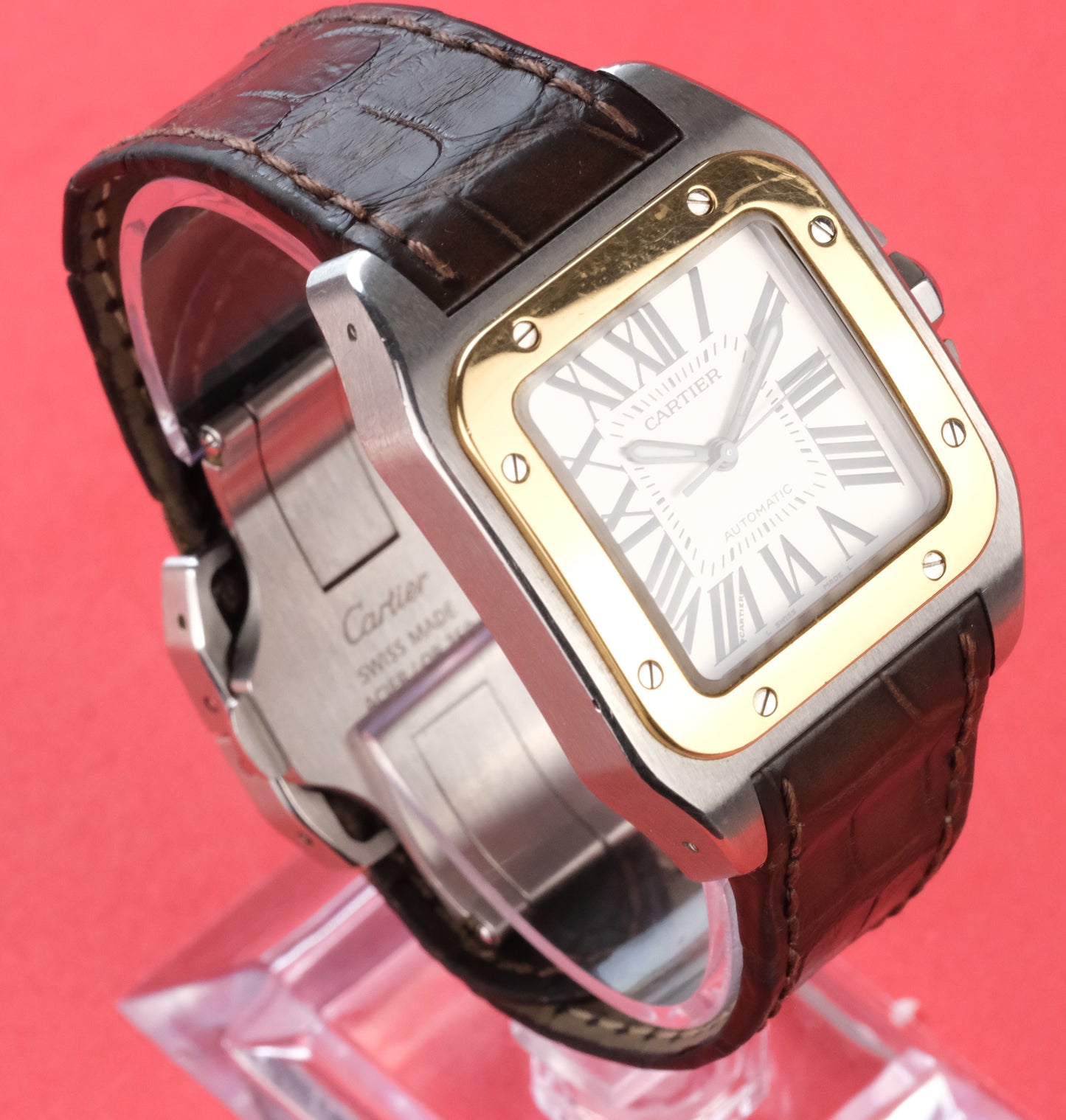 Cartier Santos 100 Rose Gold/Steel W20107X7 with box and manual