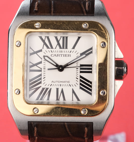 Cartier Santos 100 Rose Gold/Steel W20107X7 with box and manual