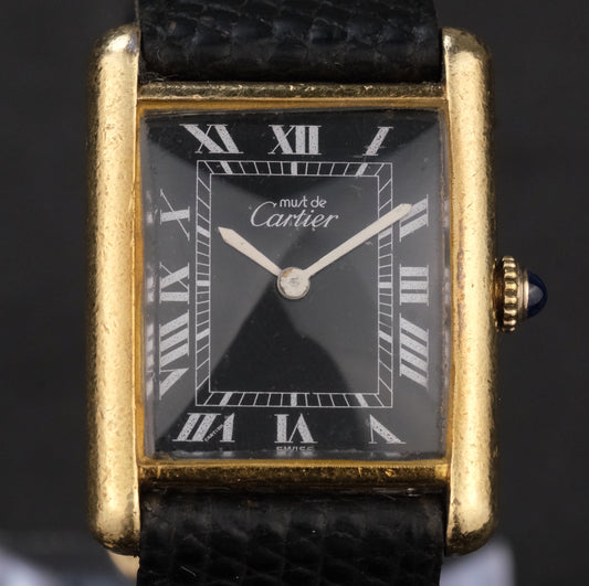 Circa 1970's Cartier Tuxedo Dial Tank Must with box and papers