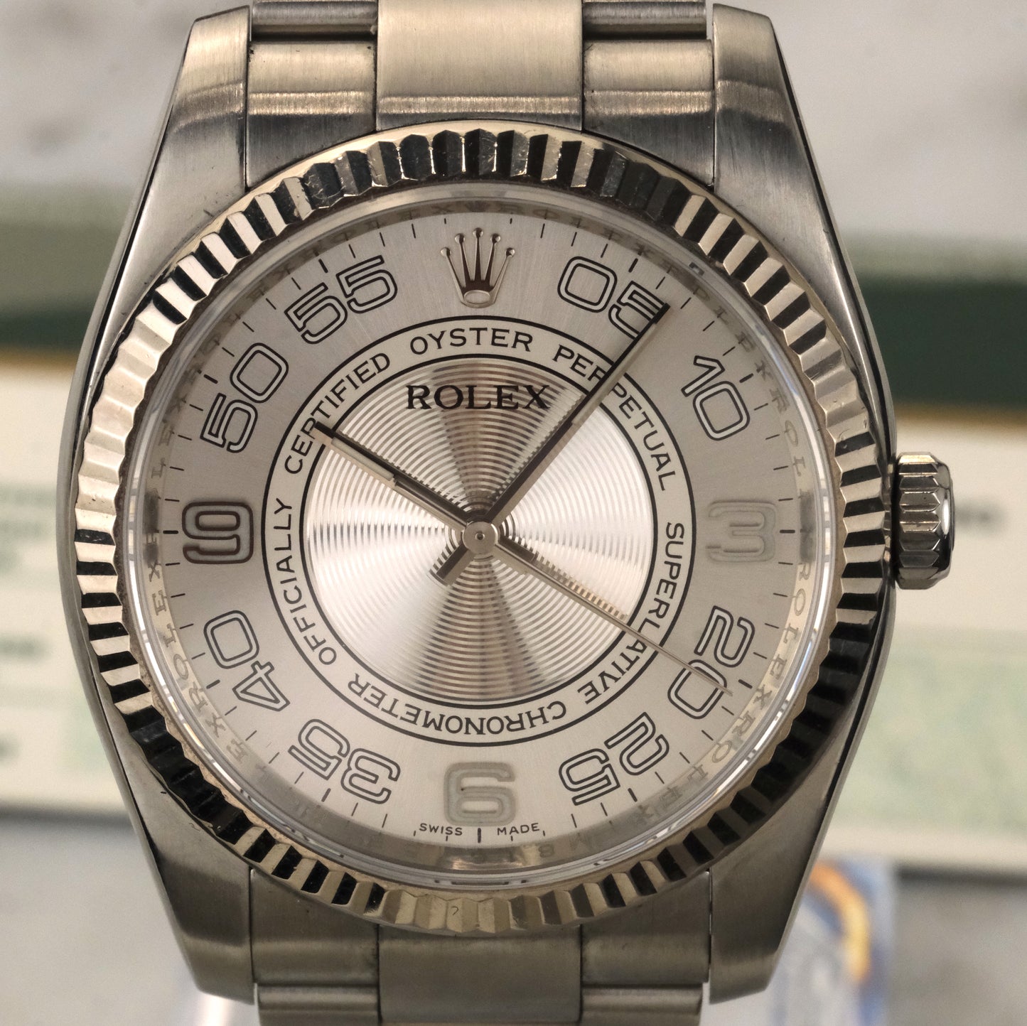 2009 Rolex Oyster Perpetual Silver Concentric Dial | 116034 | With Card