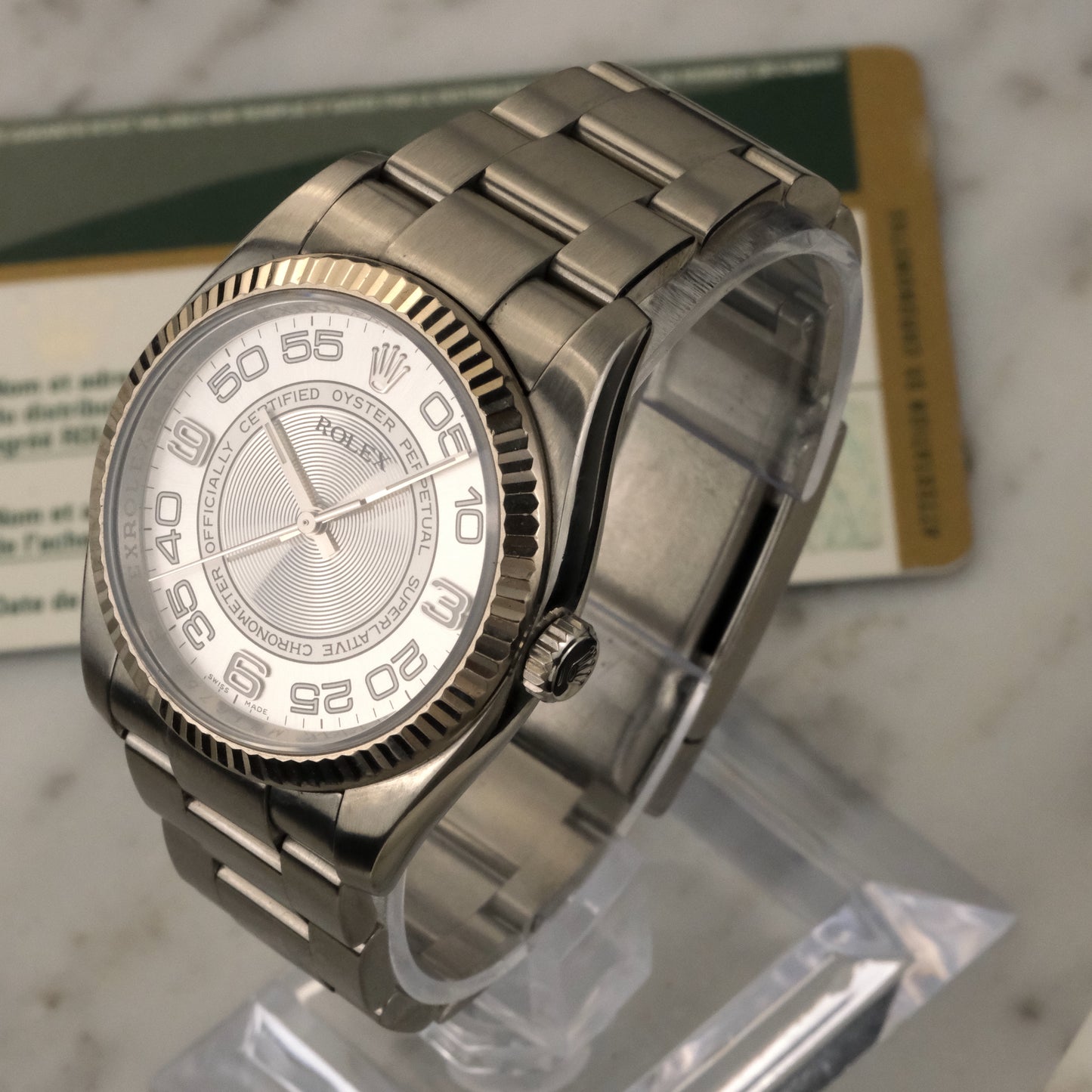 2009 Rolex Oyster Perpetual Silver Concentric Dial | 116034 | With Card