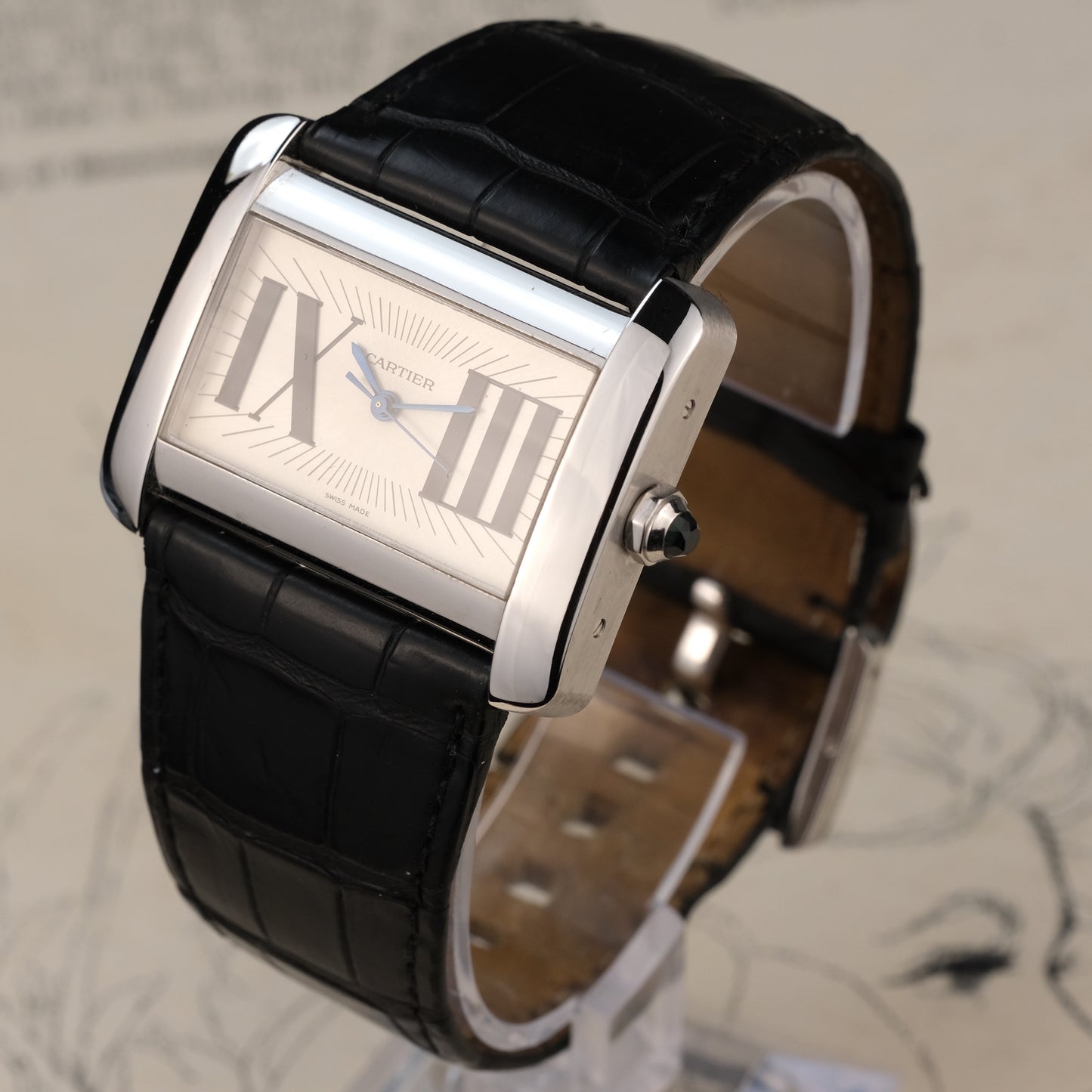 Very rare 2003 Cartier Large Divan Automatic, 18k White Gold, special edition dial