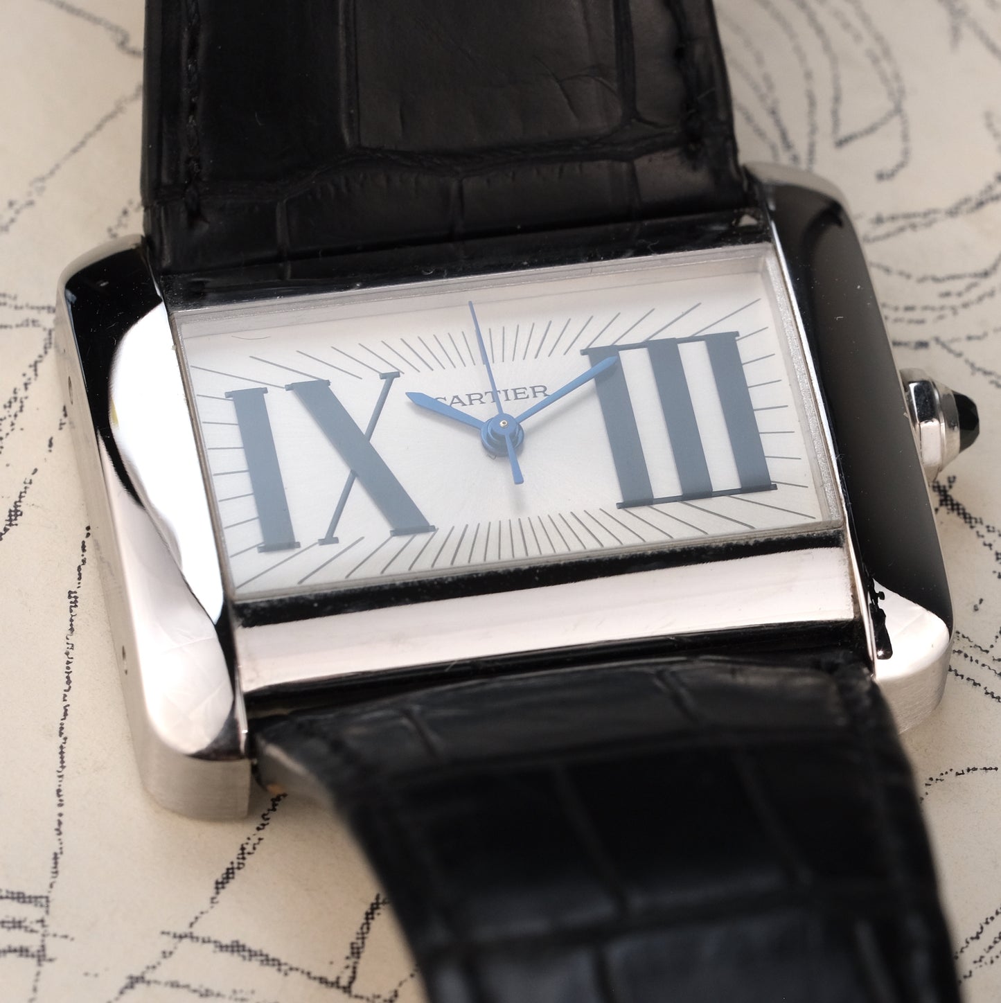 Very rare 2003 Cartier Large Divan Automatic, 18k White Gold, special edition dial