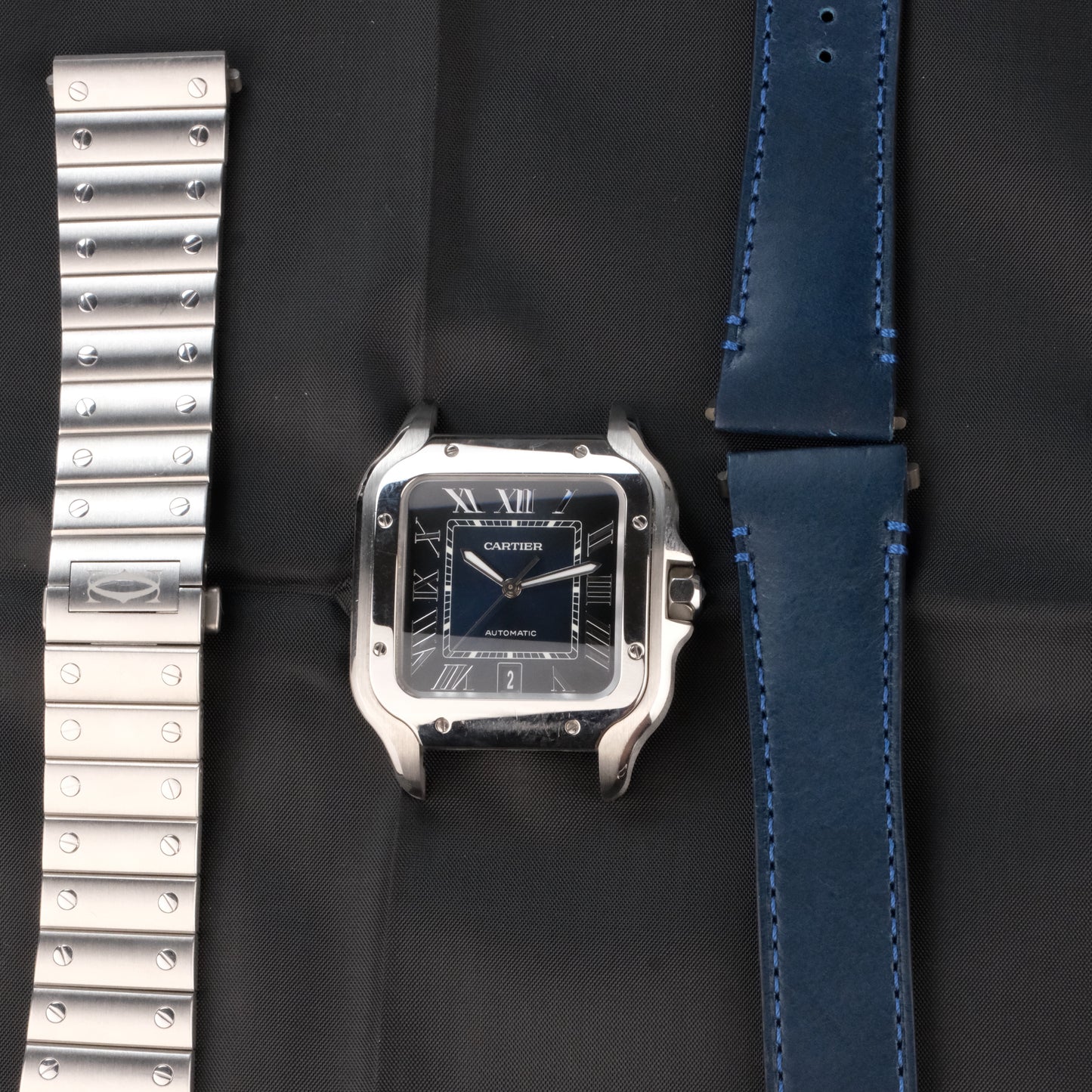 2021 Cartier Santos de Cartier Large Blue Dial (WSSA0030), full kit