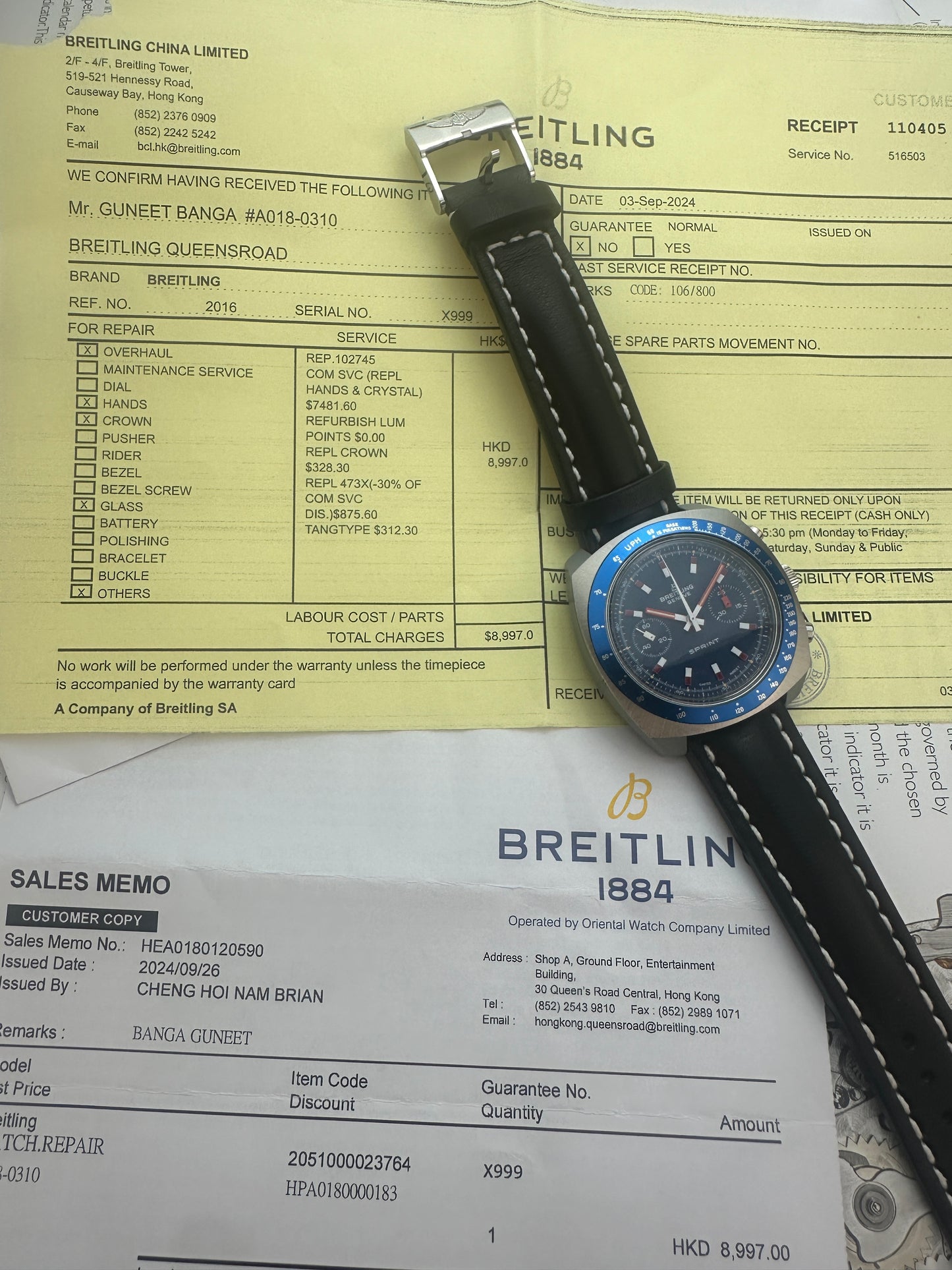 1970's Breitling Sprint Chrono, Ref 2016 with Service Papers