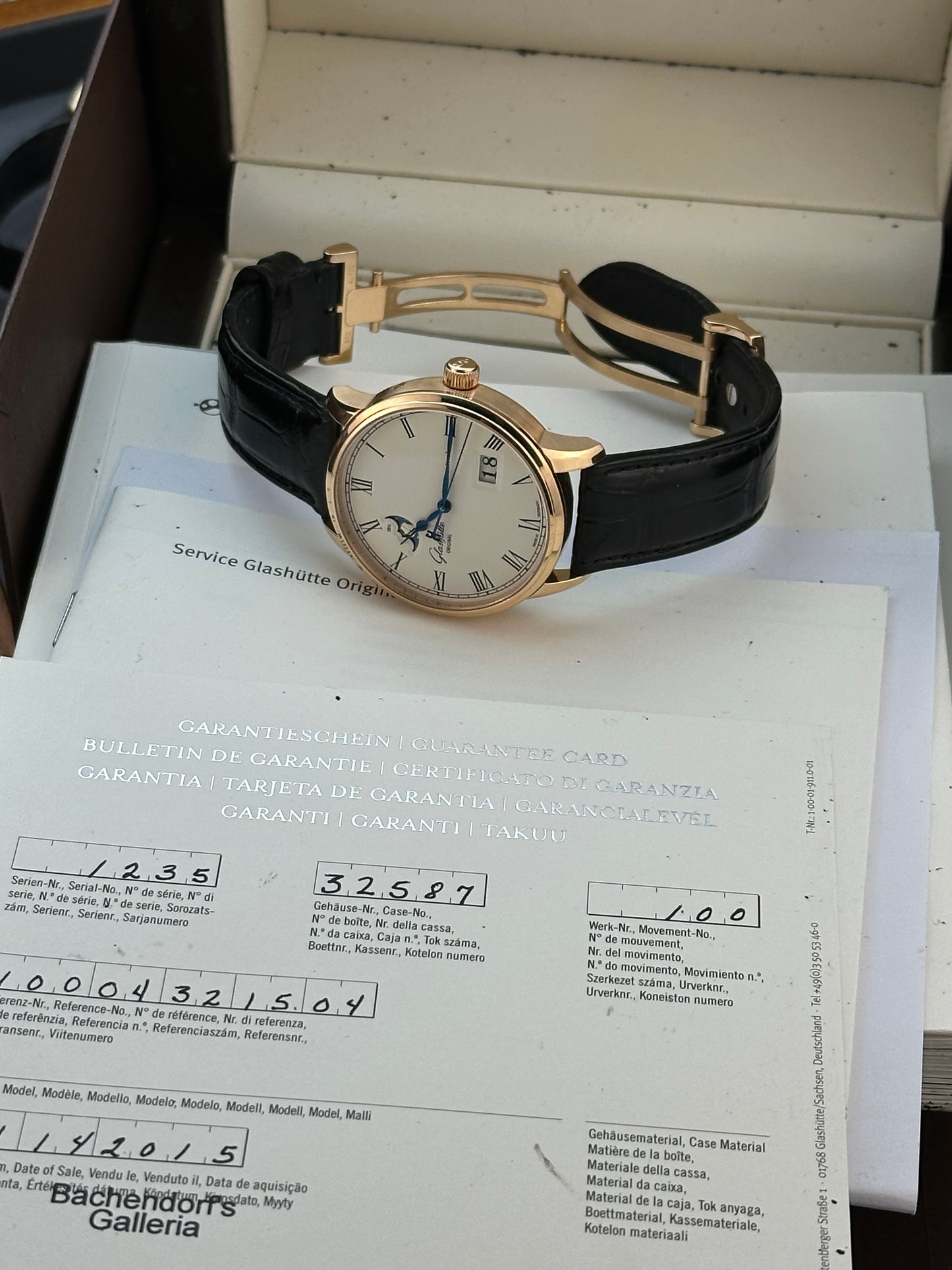 2015 Rose Gold Glashütte Original Senator Excellence Panorama Date Moonphase, 100-04-32-15-04, Full Kit