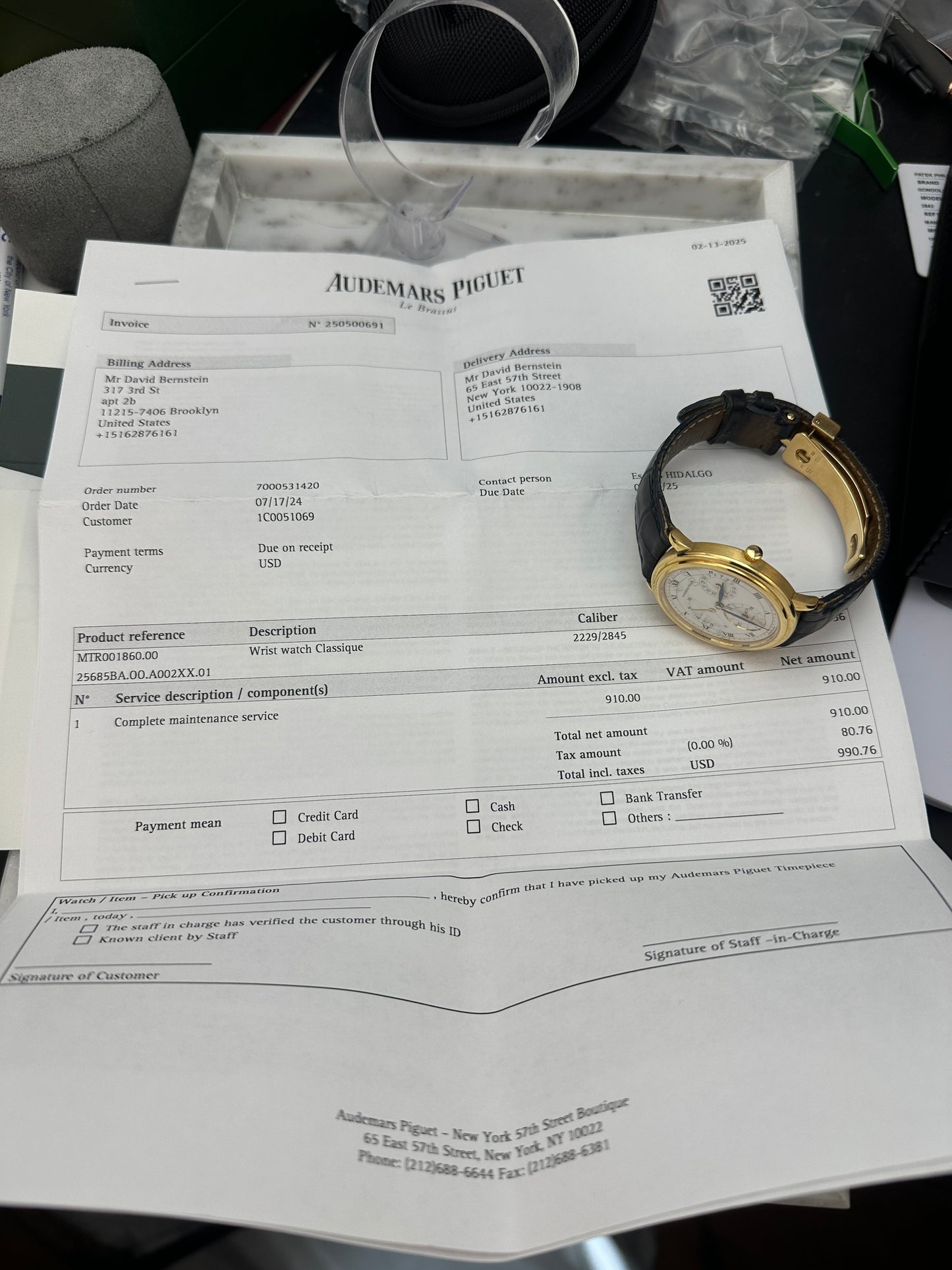 1990's Audemars Piguet Jules Audemars Dual Time 25685BA, 2025 Service Papers