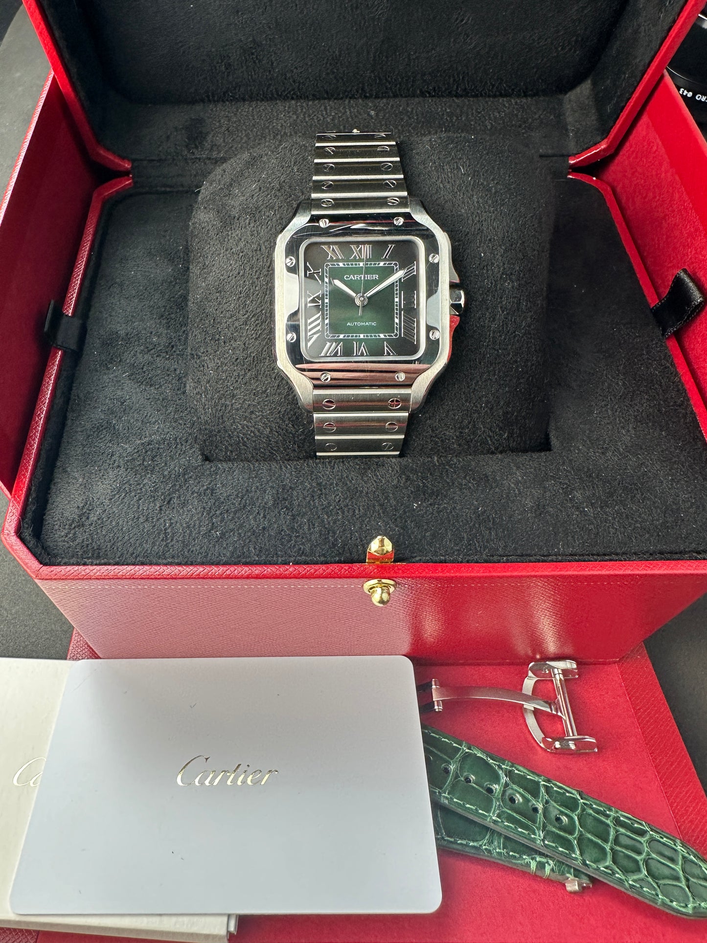 2023 Cartier Santos Medium Green Dial WSSA0061, Full Kit