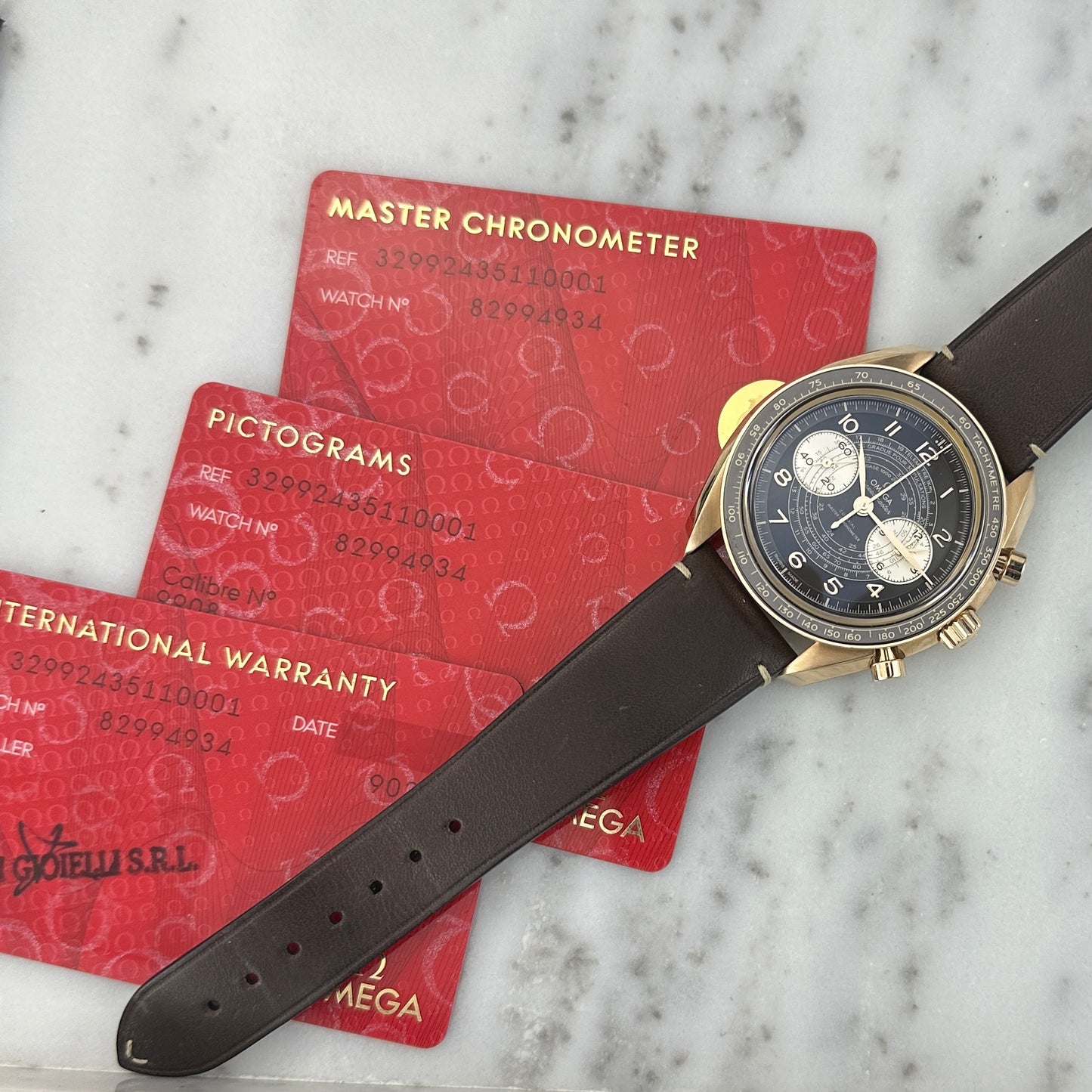 Omega Speedmaster Chronoscope Bronze Gold | 329.92.43.51.10.001 | Cards