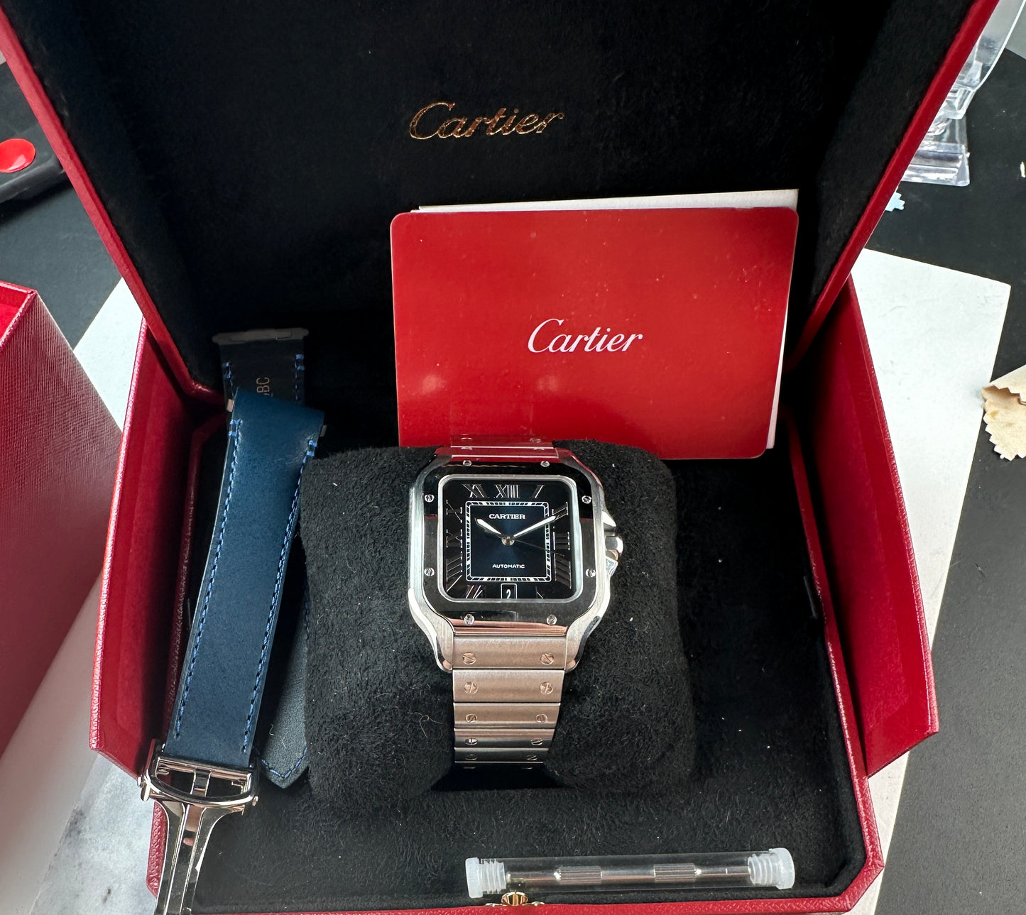 2021 Cartier Santos de Cartier Large Blue Dial (WSSA0030), full kit