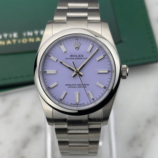 2025 Rolex Oyster Perpetual 34 Lavender Dial | 124200 | Card