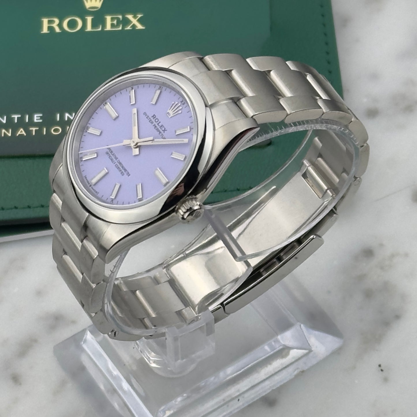 2025 Rolex Oyster Perpetual 34 Lavender Dial | 124200 | Card