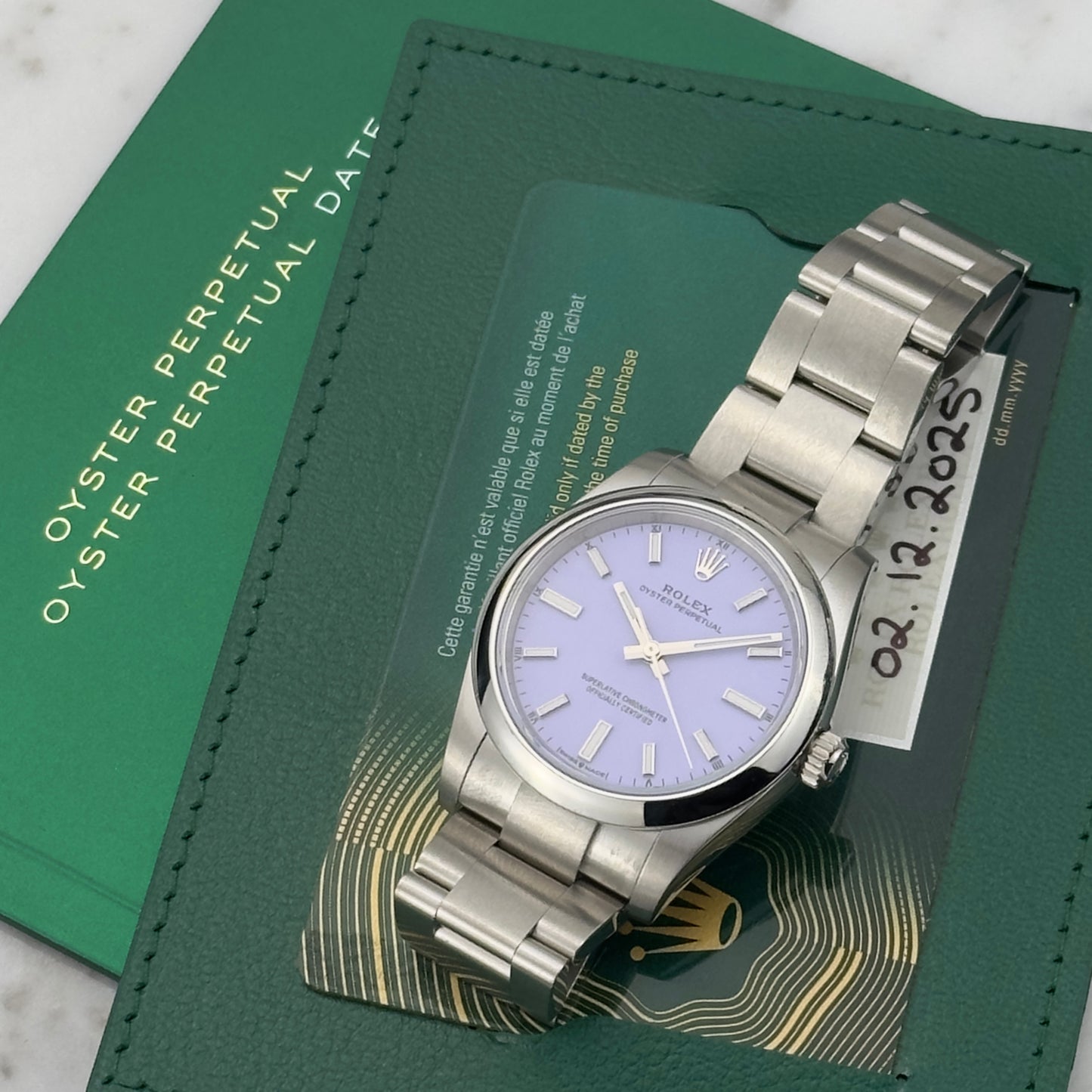 2025 Rolex Oyster Perpetual 34 Lavender Dial | 124200 | Card