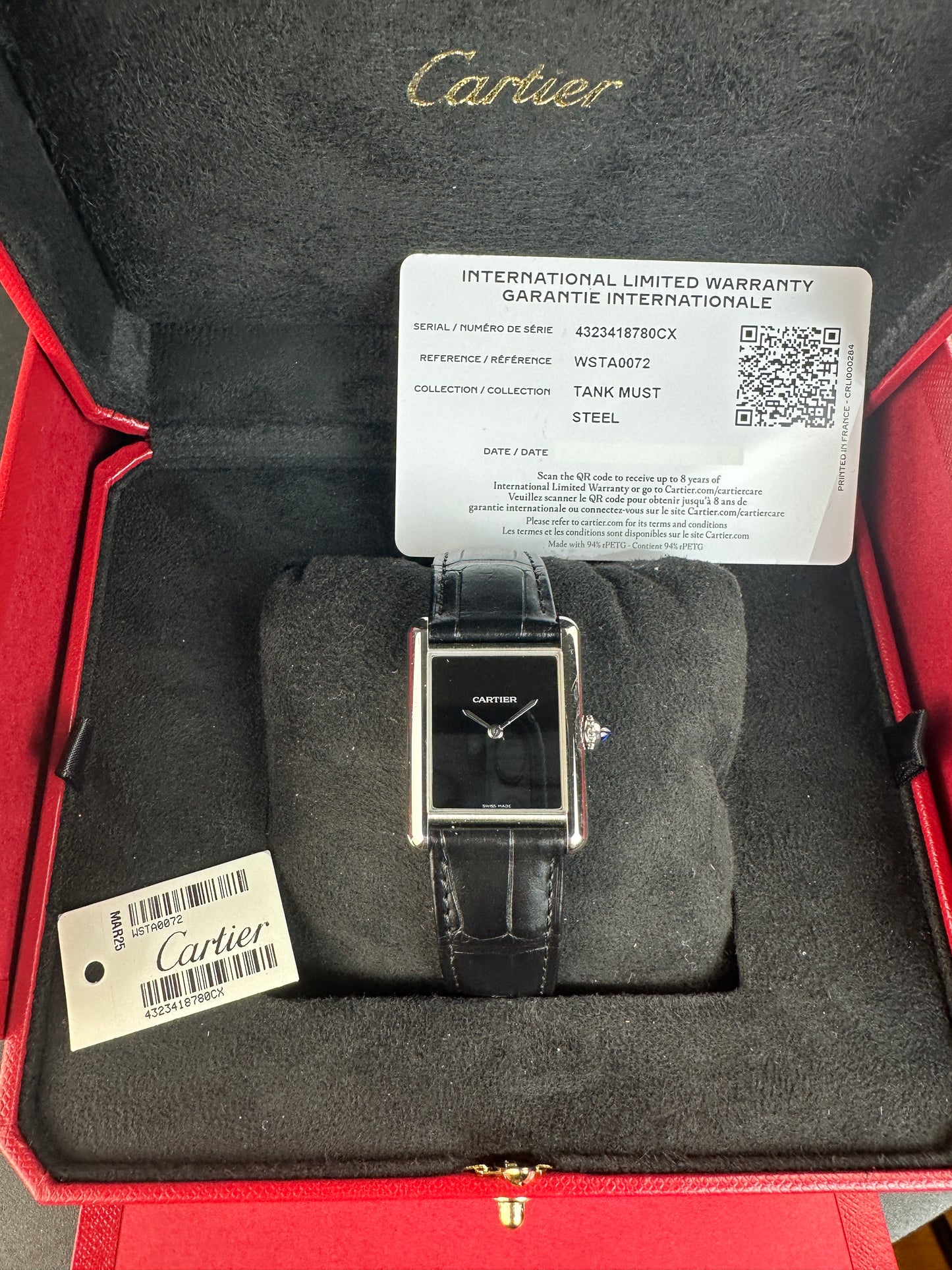 Cartier Tank Must Black WSTA0072, box and warranty