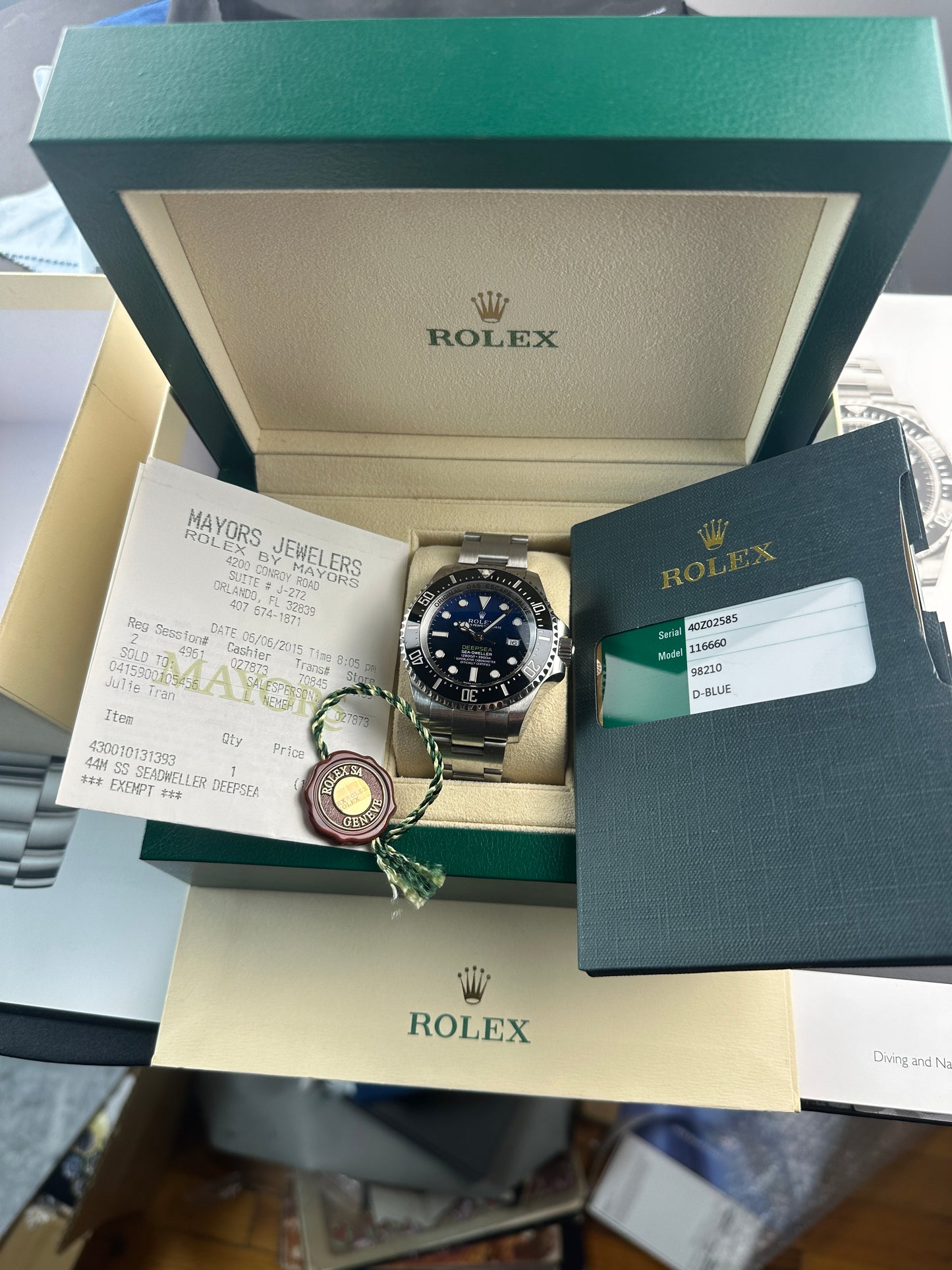 2015 Rolex Sea Dweller Deepsea 116660 James Cameron Full Kit