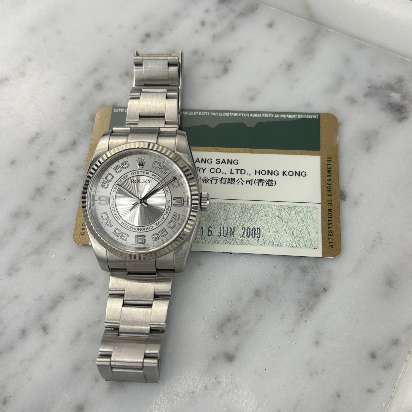 2009 Rolex Oyster Perpetual Silver Concentric Dial | 116034 | With Card