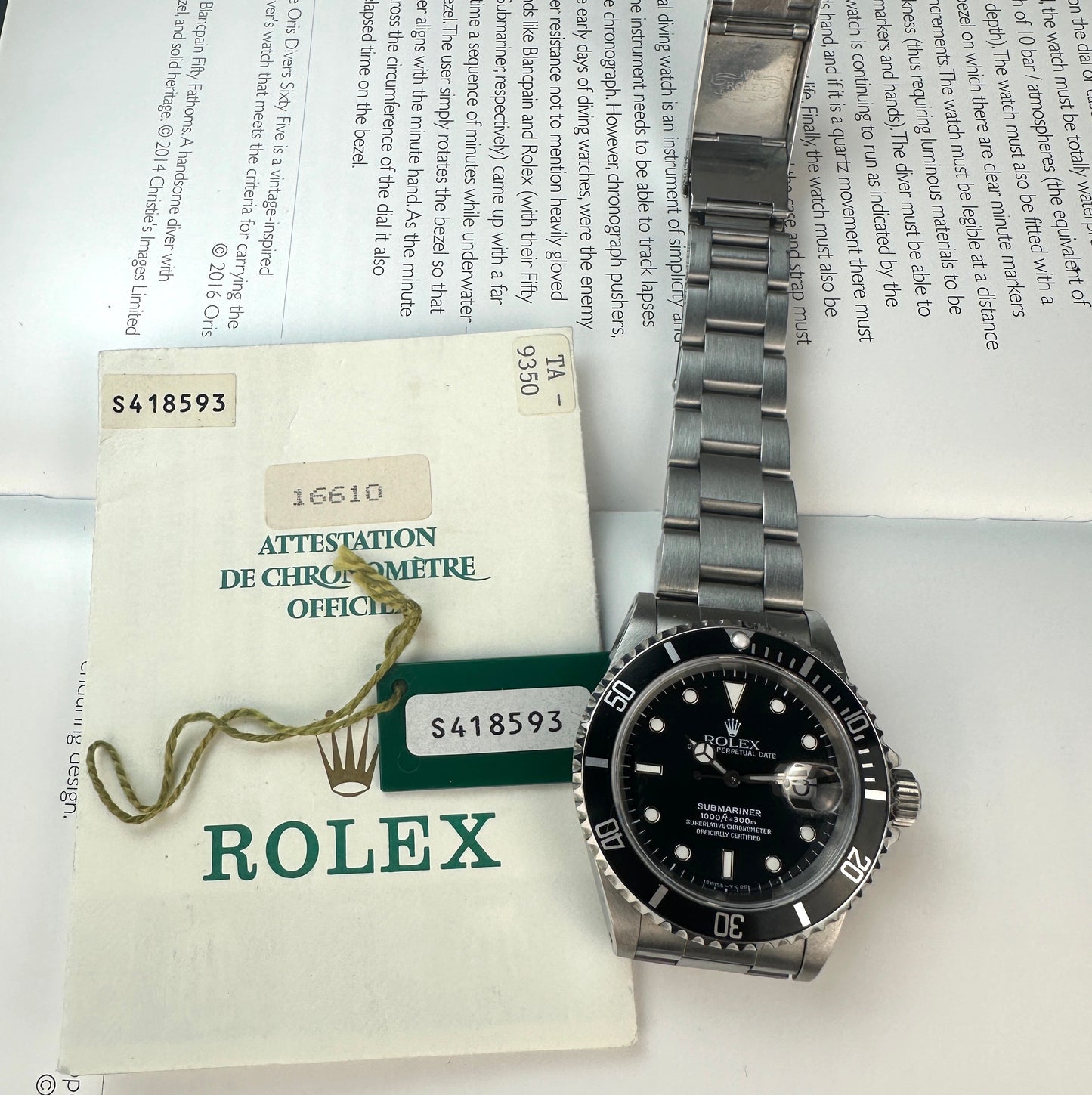 1993/94 Rolex 16610LN Submariner Date with papers and hangtag