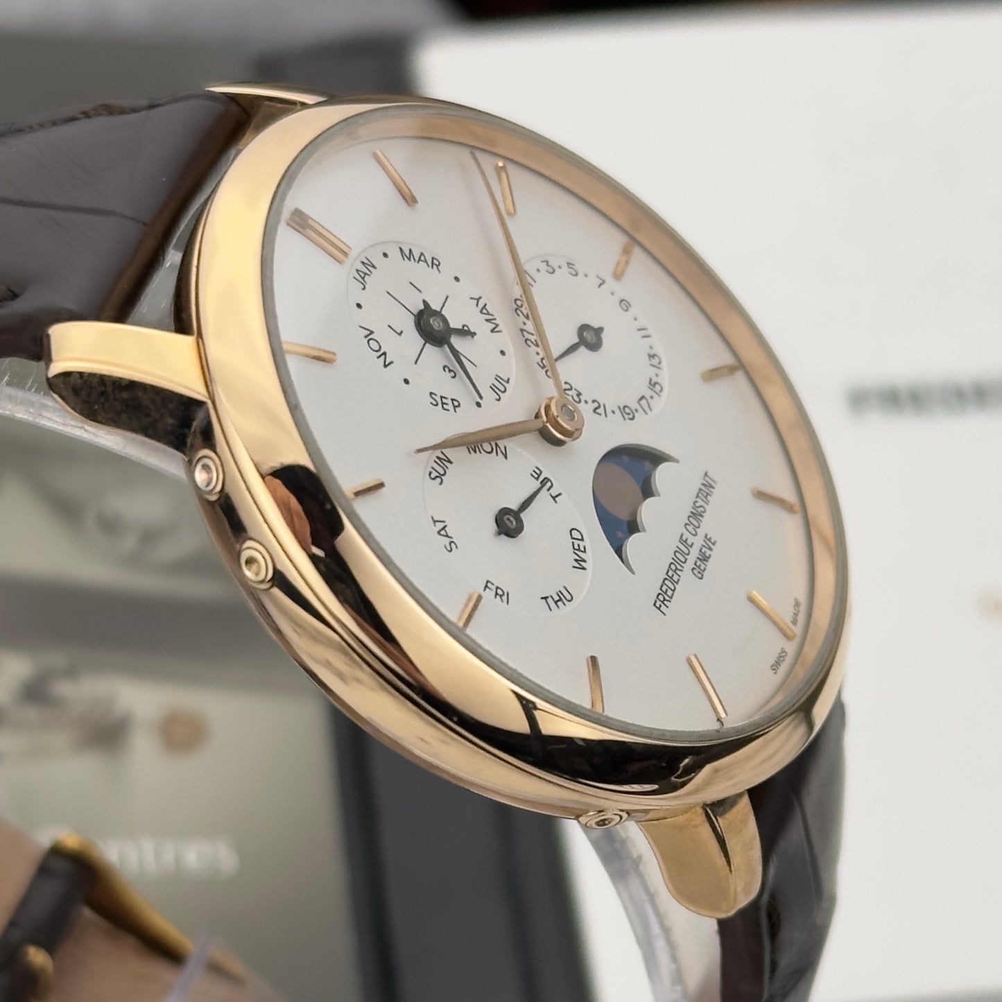 Frederique Constant Slimline Perpetual Calendar Rose Gold | FC-775X4S9 | Full Set