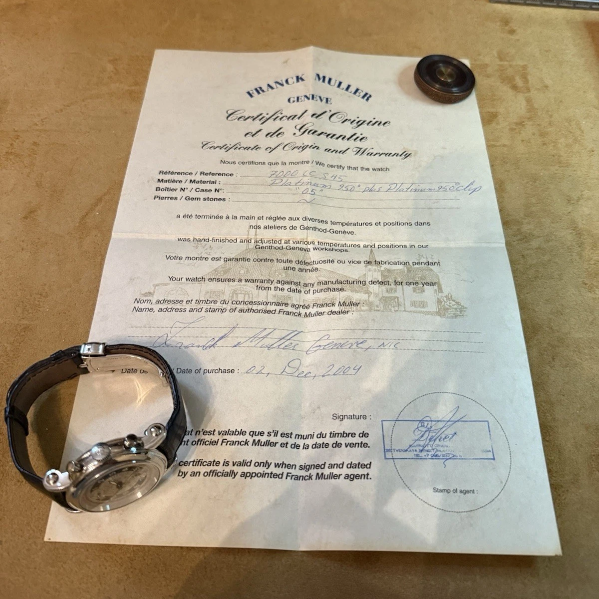 2004 Franck Muller Platinum Chronograph | 7000 CC S45 | Box and Papers