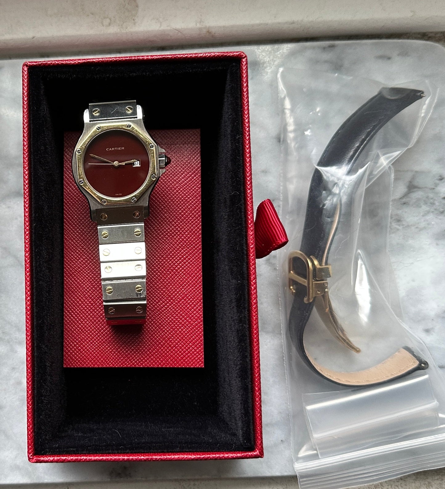 Rare Burgundy Dial Cartier Santos 2966